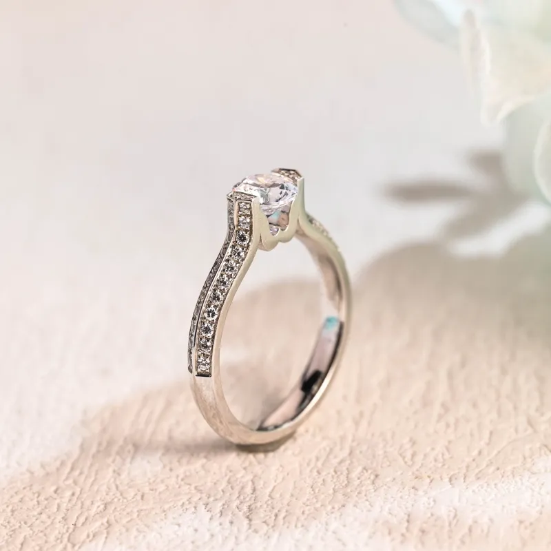 Solid Gold Round Cut Moissanite Engagement Ring sold by Causyou