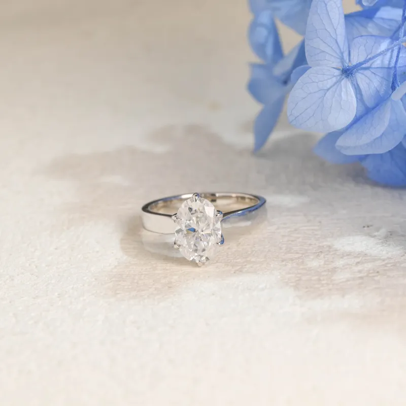 Solid Gold 3mm Width Tulip Solitaire Oval Cut Moissanite Engagement Ring sold by Causyou