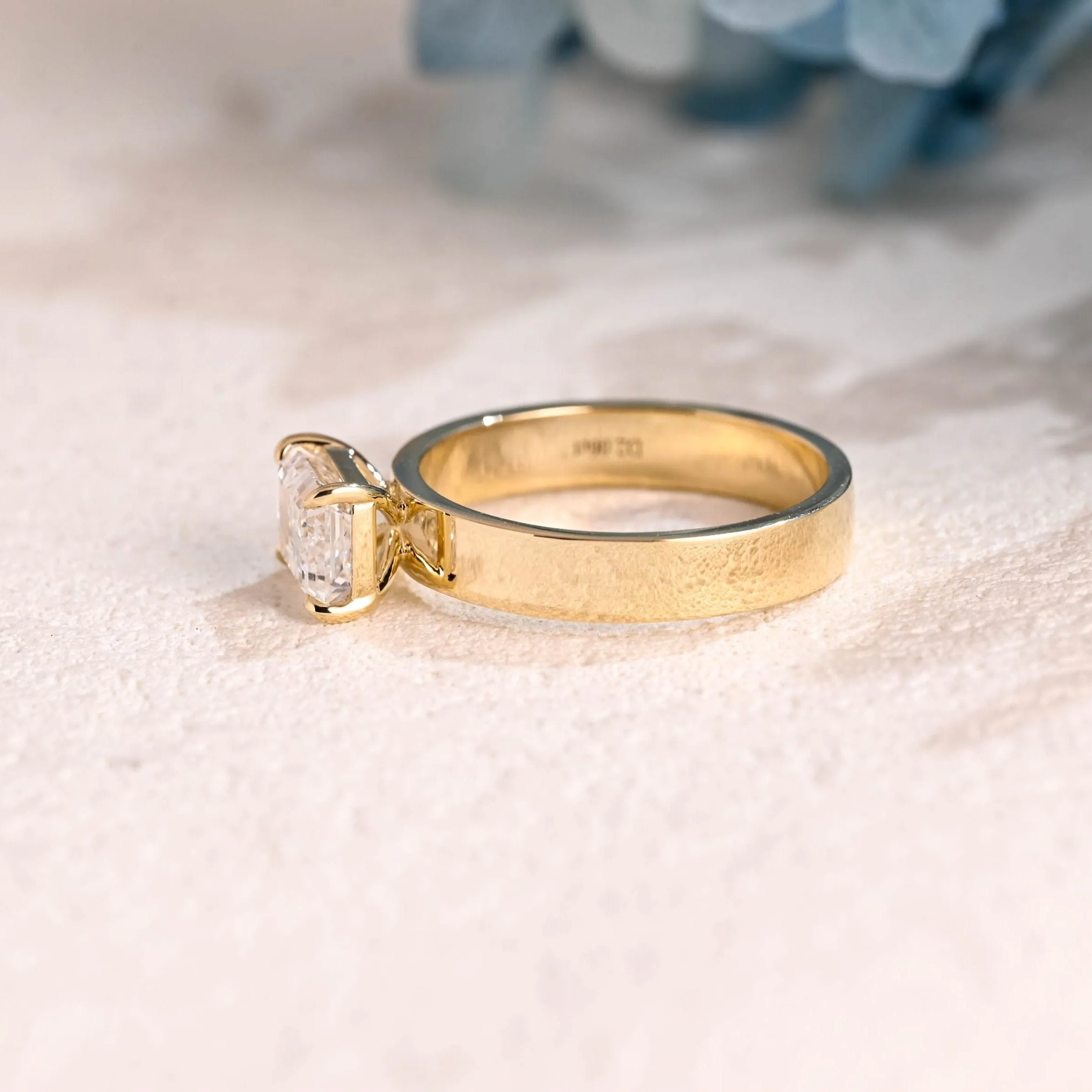 Solid Gold 4mm Width Emerald Cut Moissanite Engagement Ring sold by Causyou product image thumbnail 5