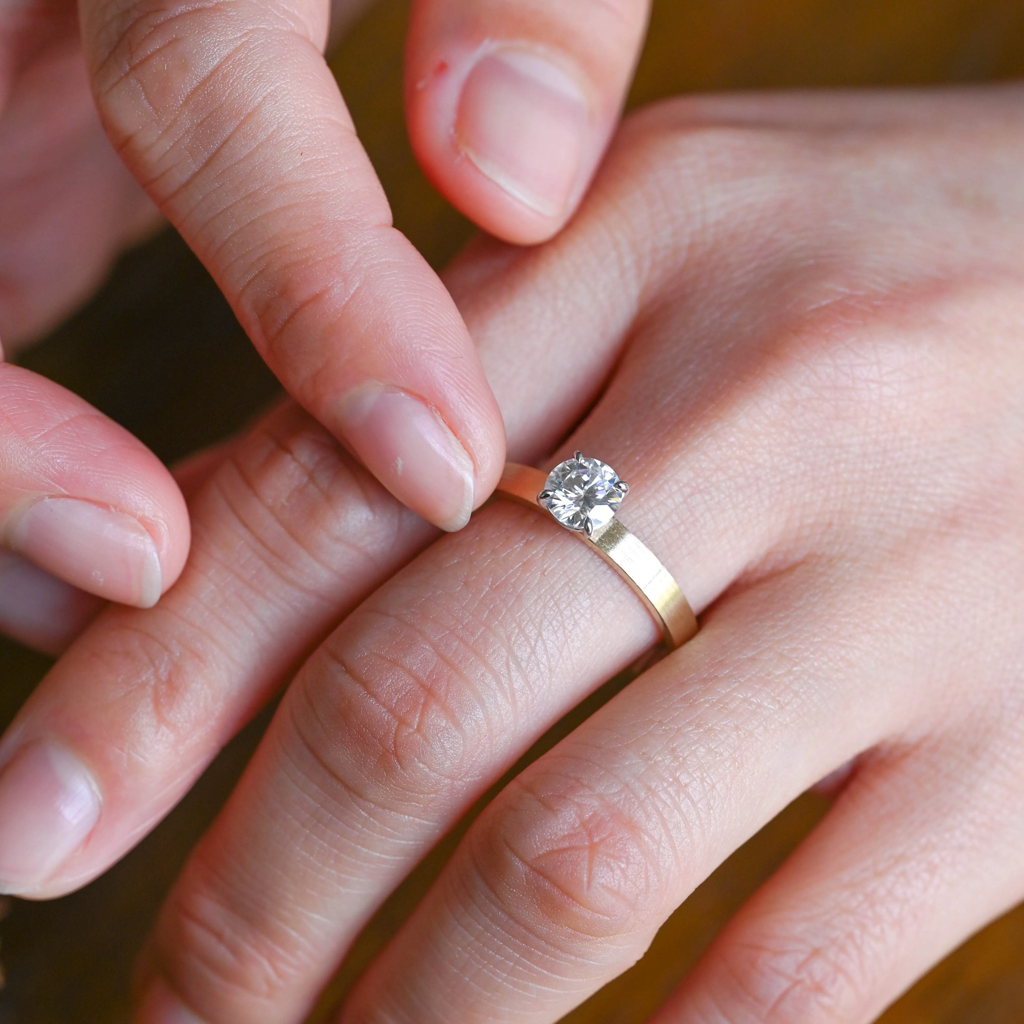 Solid Gold 3mm Width Round Cut Moissanite Engagement Ring sold by Causyou product image thumbnail 3