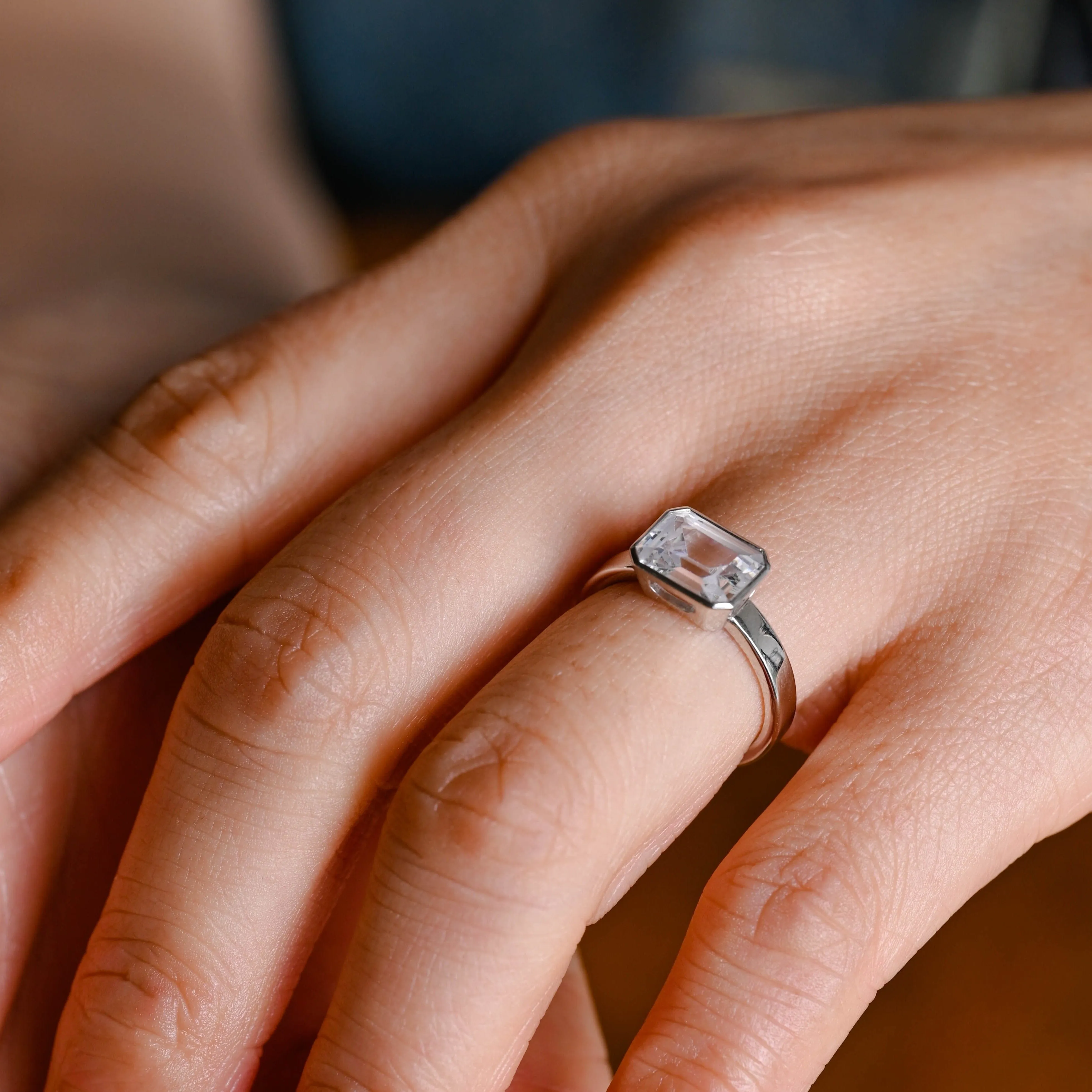 Solid Gold 3mm Width East West Emerald Cut Moissanite Engagement Ring sold by Causyou product image thumbnail 3