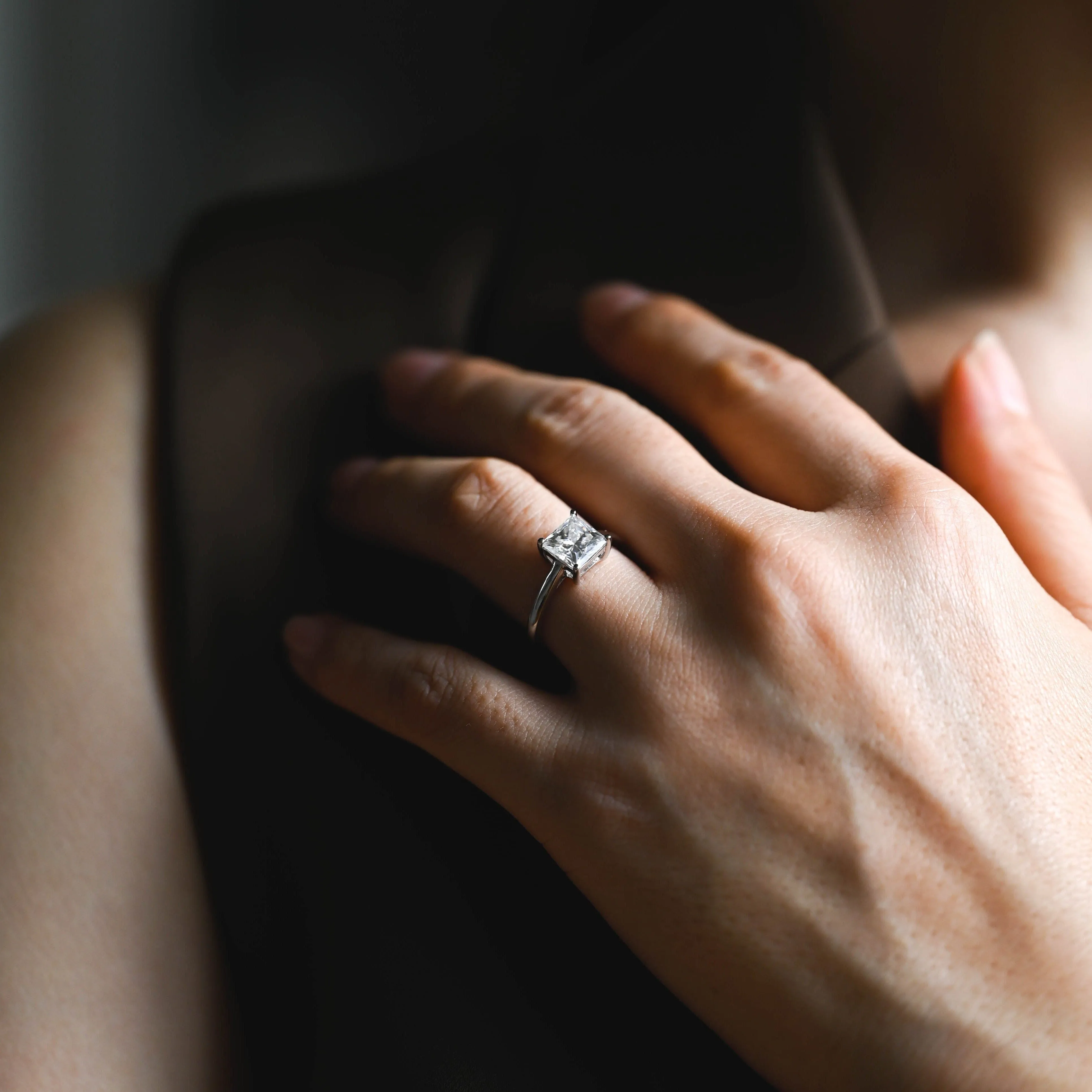 Solid Gold Solitaire Princess Cut Moissanite Engagement Ring sold by Causyou product image thumbnail 4