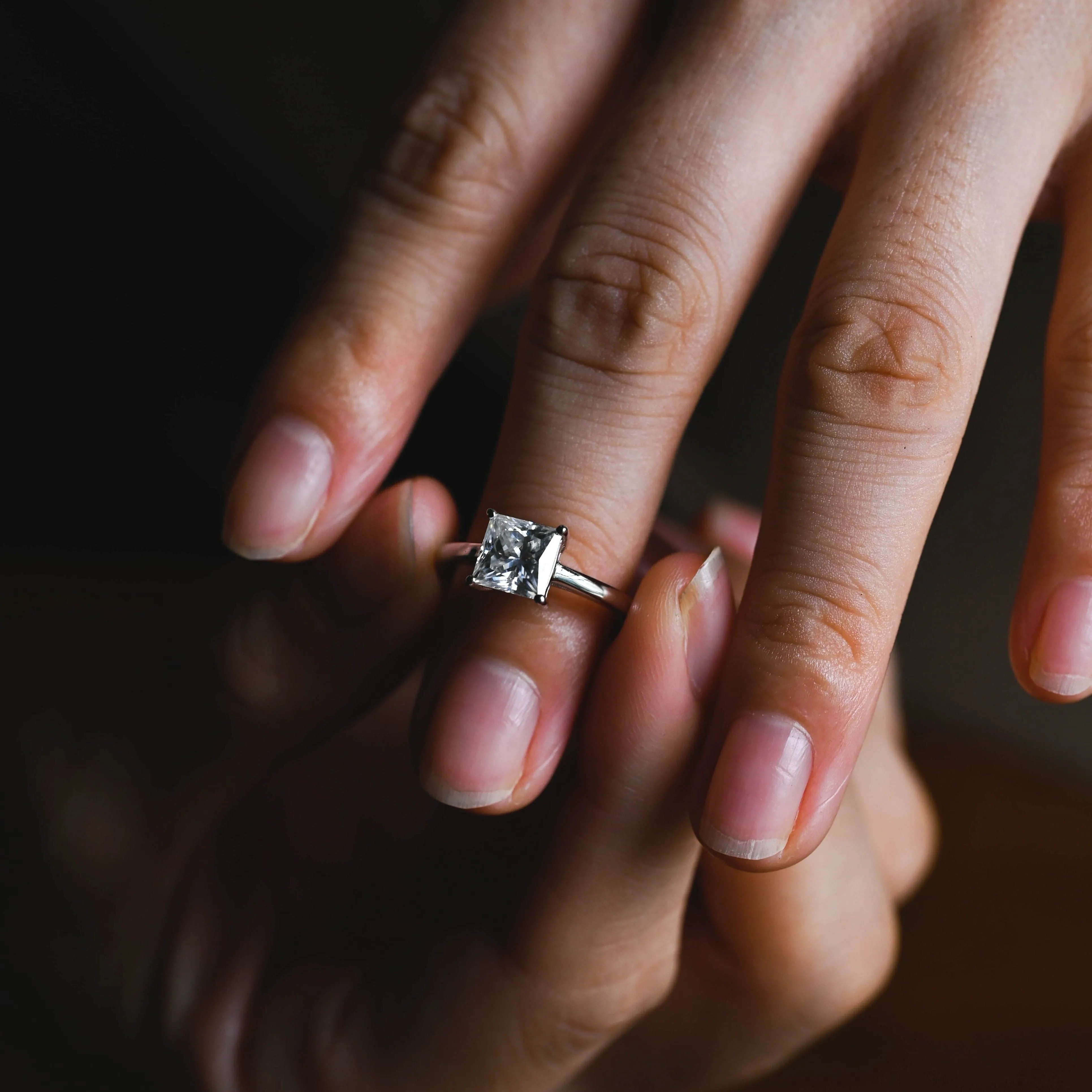 Solid Gold Solitaire Princess Cut Moissanite Engagement Ring sold by Causyou product image thumbnail 2