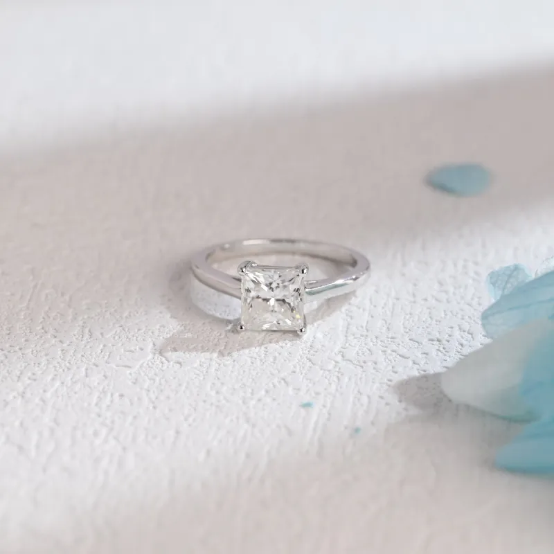 Solid Gold Solitaire Princess Cut Moissanite Engagement Ring sold by Causyou