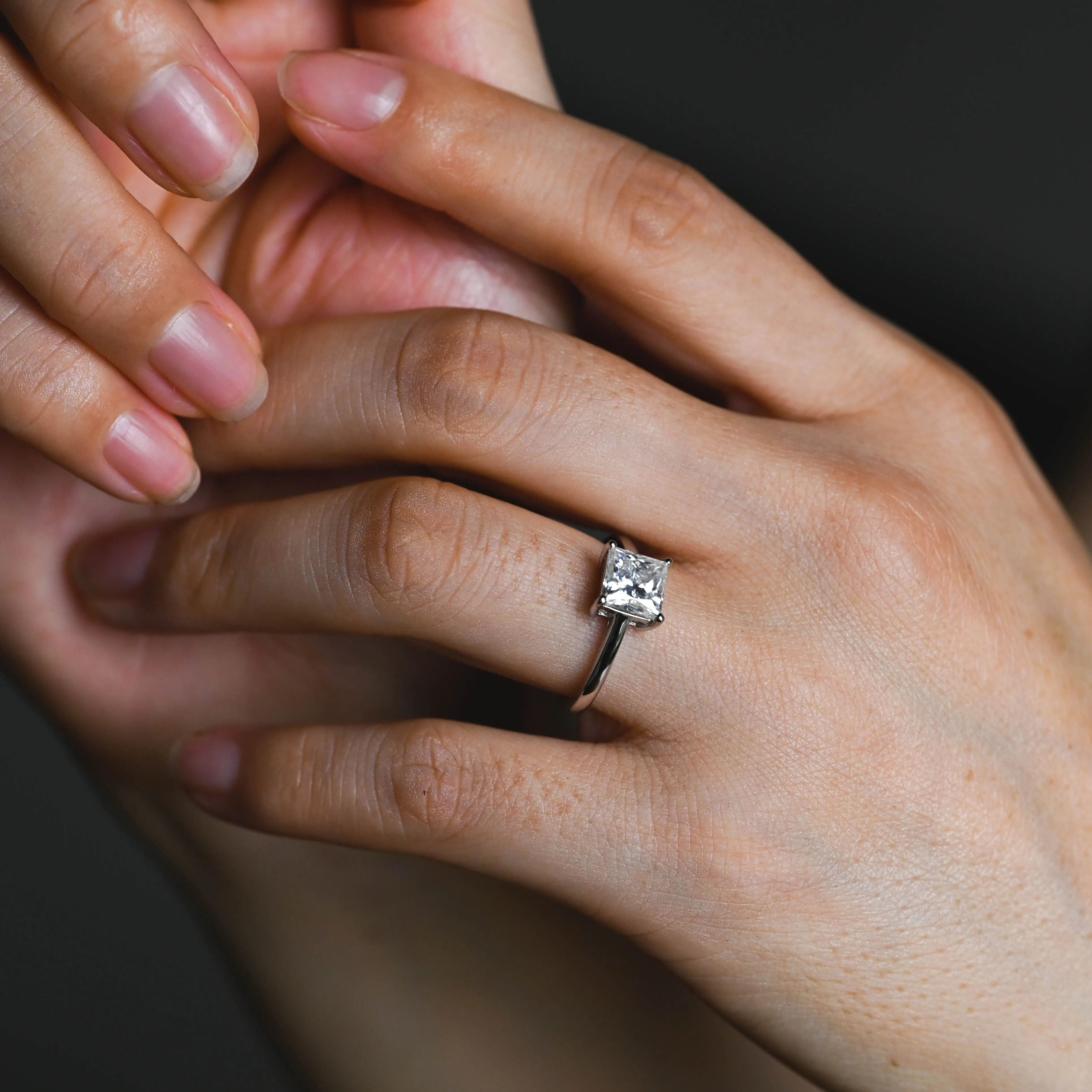 Solid Gold Solitaire Princess Cut Moissanite Engagement Ring sold by Causyou product image thumbnail 3