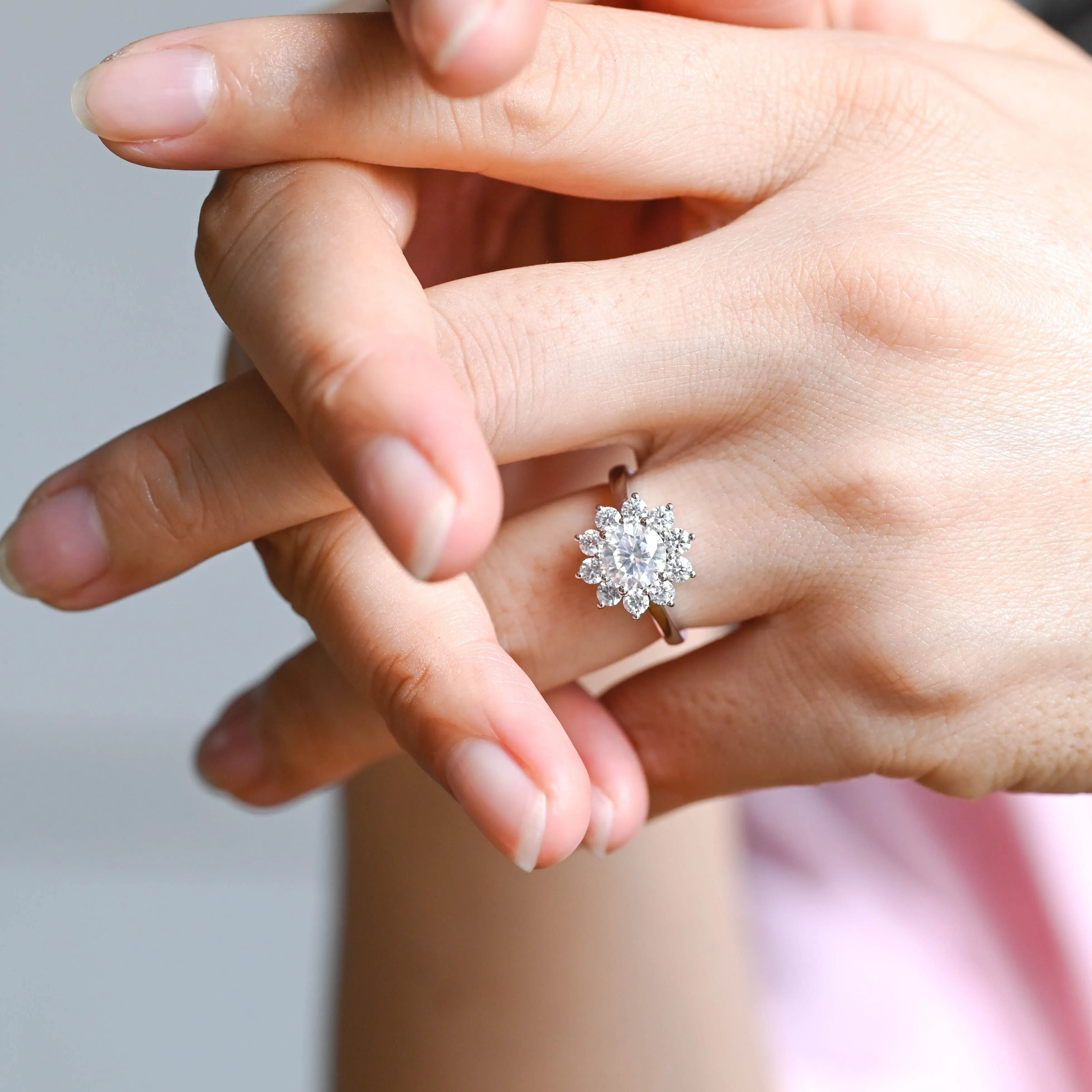 Solid Gold Round Cut Moissanite Engagement Ring, Snowflake Wedding Ring sold by Causyou product image thumbnail 4