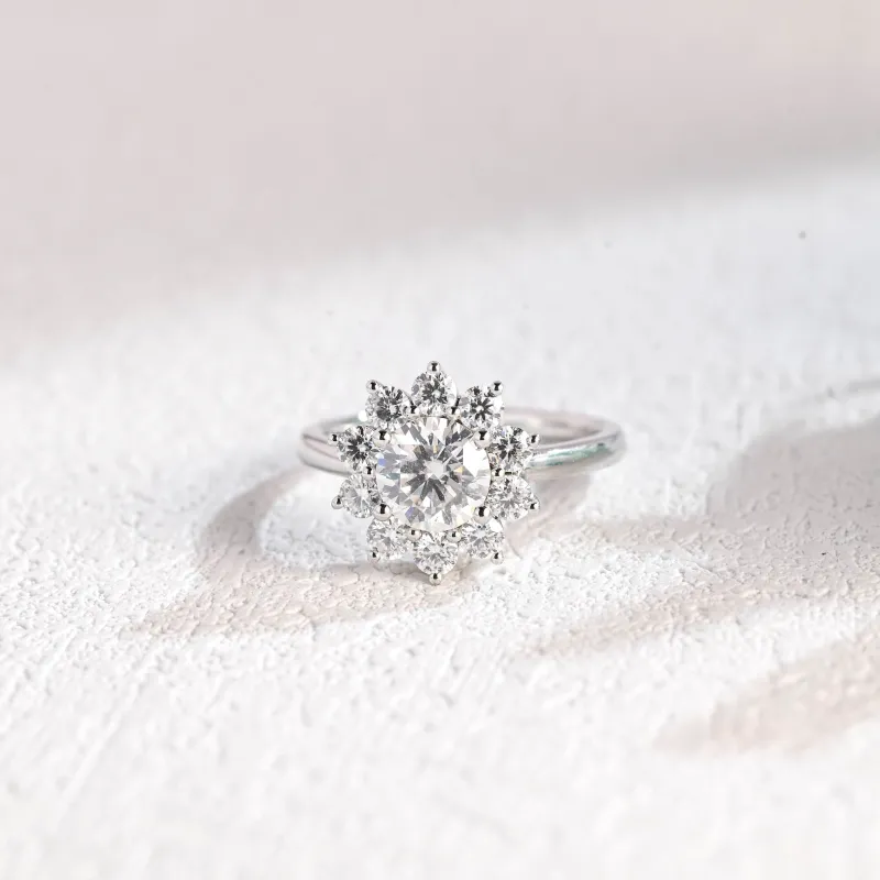Solid Gold Round Cut Moissanite Engagement Ring, Snowflake Wedding Ring sold by Causyou