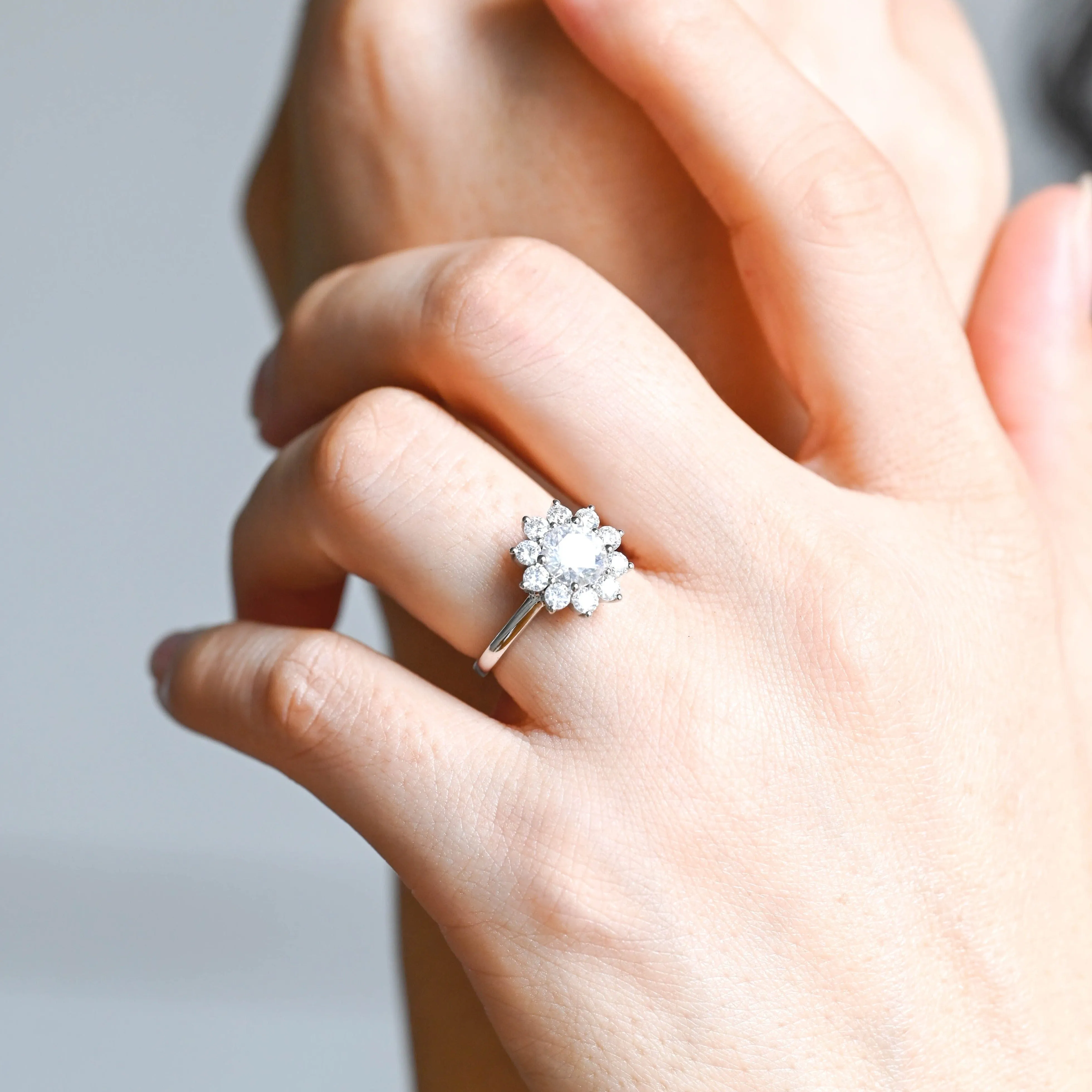 Solid Gold Round Cut Moissanite Engagement Ring, Snowflake Wedding Ring sold by Causyou product image thumbnail 2