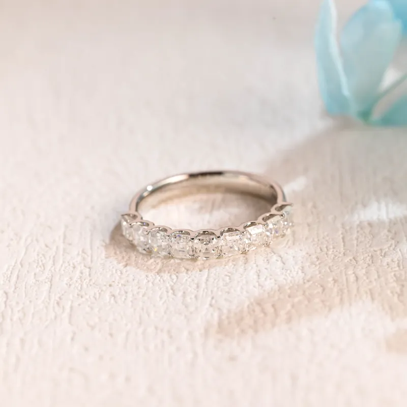 Solid Gold Half Eternity 3.2mm Asscher Cut Moissanite Wedding Band sold by Causyou