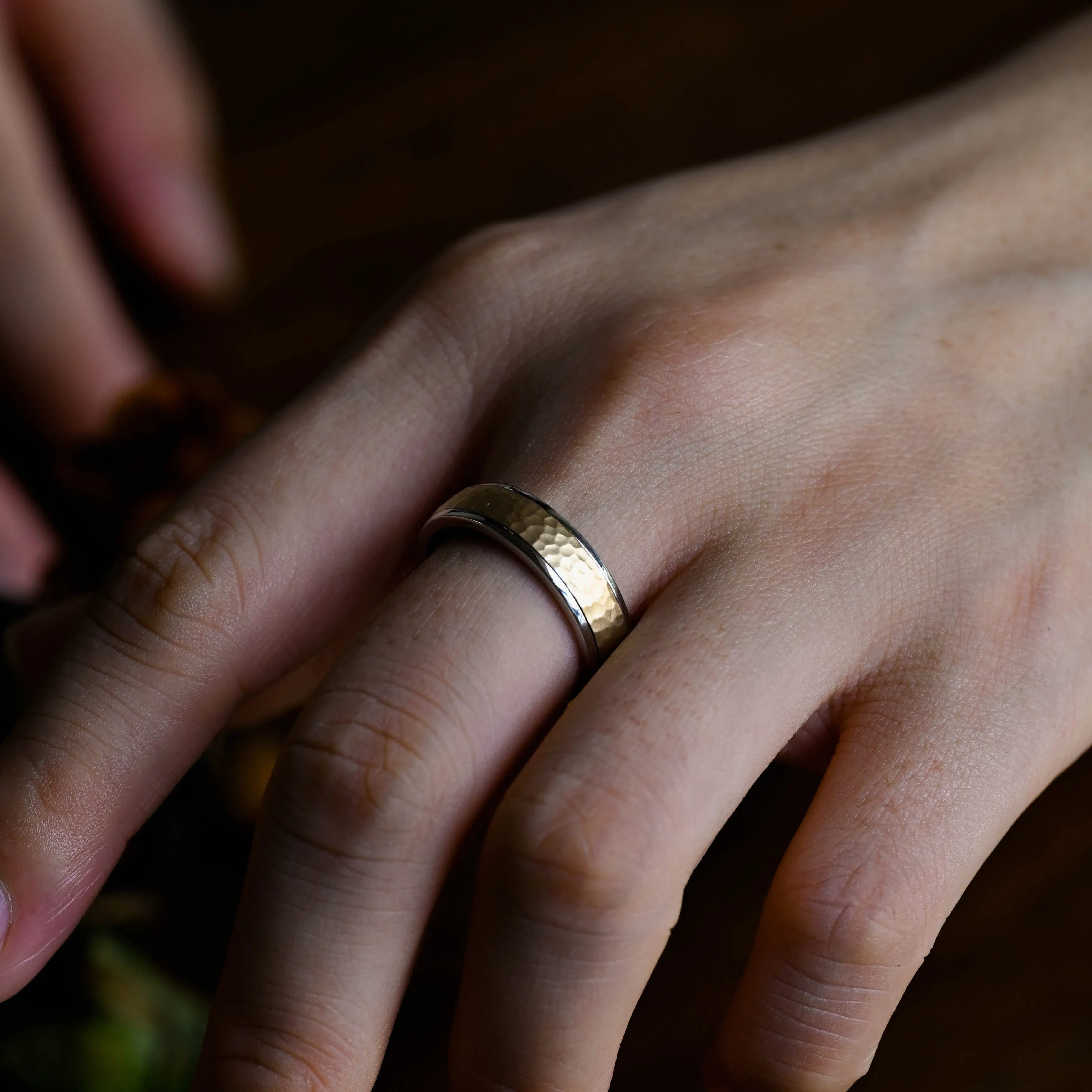 Solid Gold 6mm Width Hammered Wedding Ring Gift for Men sold by Causyou product image thumbnail 2