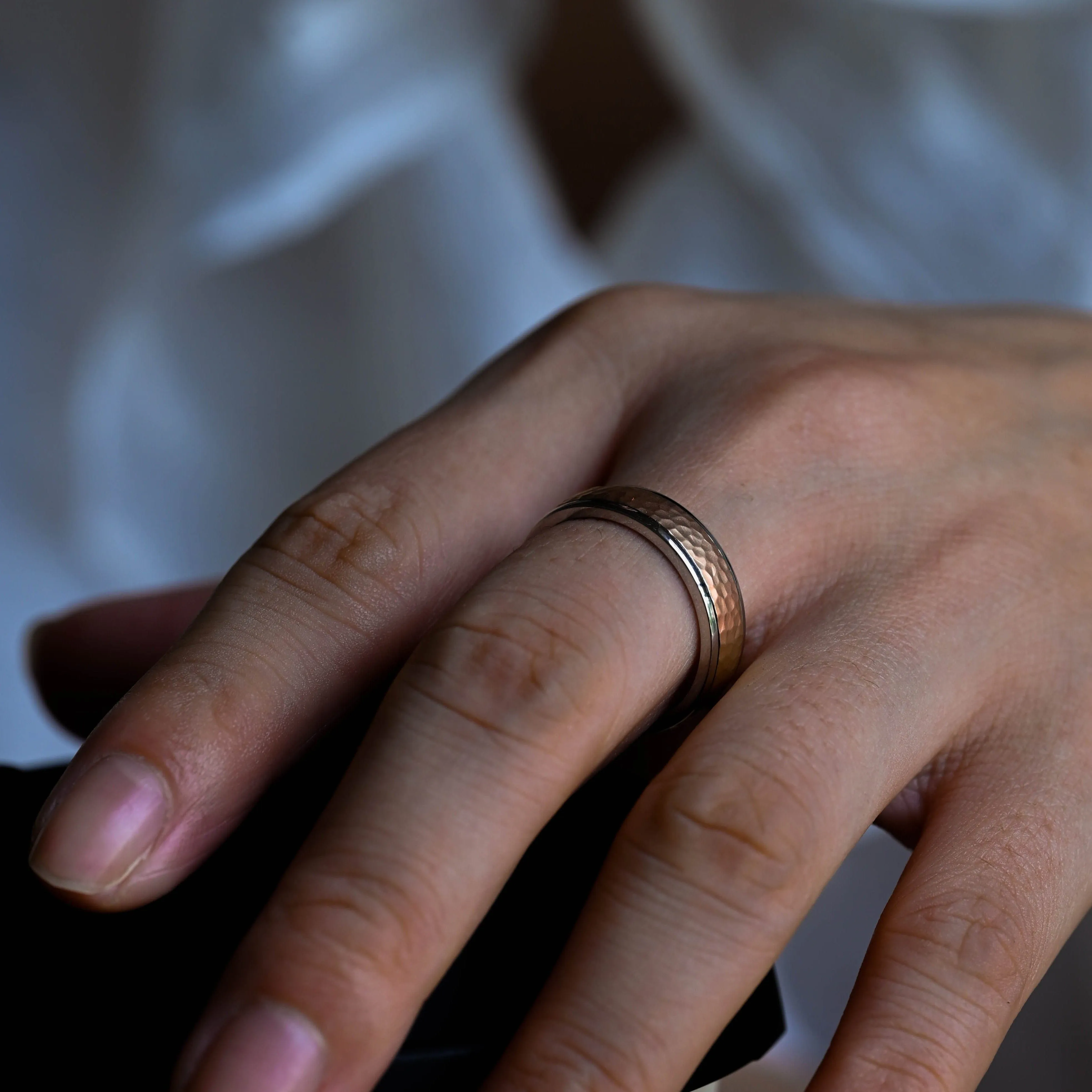 Solid Gold 6mm Width Hammered Wedding Ring Gift for Men sold by Causyou product image thumbnail 3