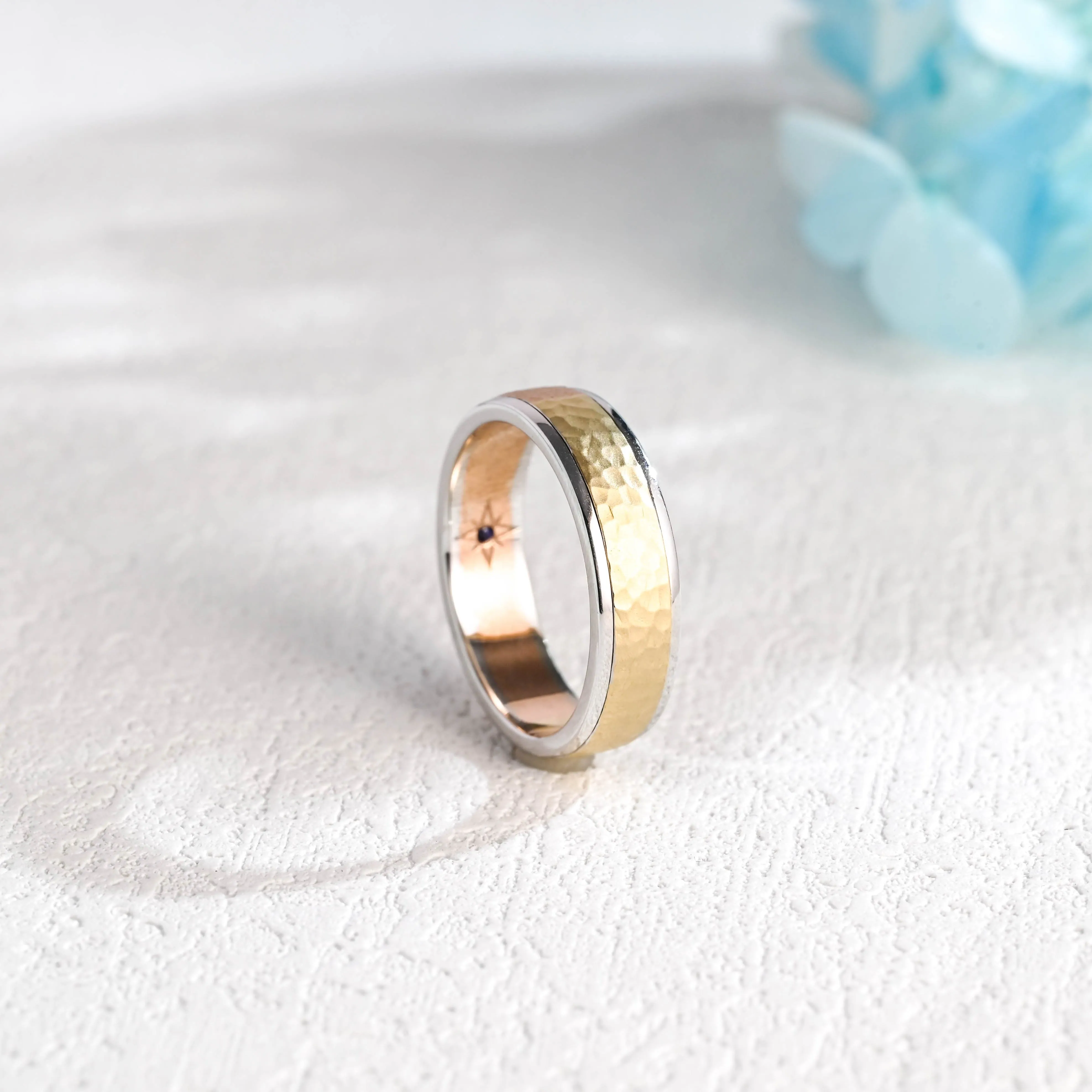 Solid Gold 6mm Width Hammered Wedding Ring Gift for Men sold by Causyou