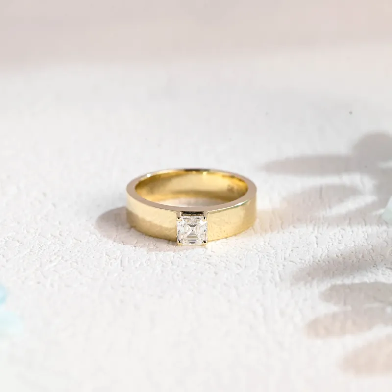 Solid Gold 5mm Width Asscher Cut Moissanite Wedding Ring sold by Causyou