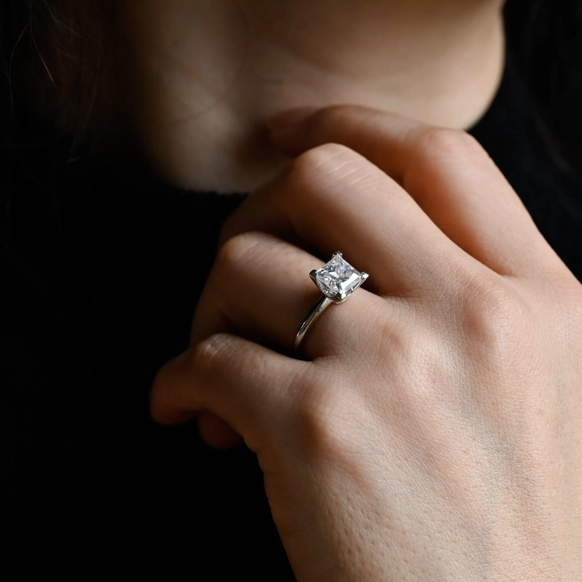 Solid Gold Solitaire Princess Cut Moissanite Engagement Ring sold by Causyou product image thumbnail 4