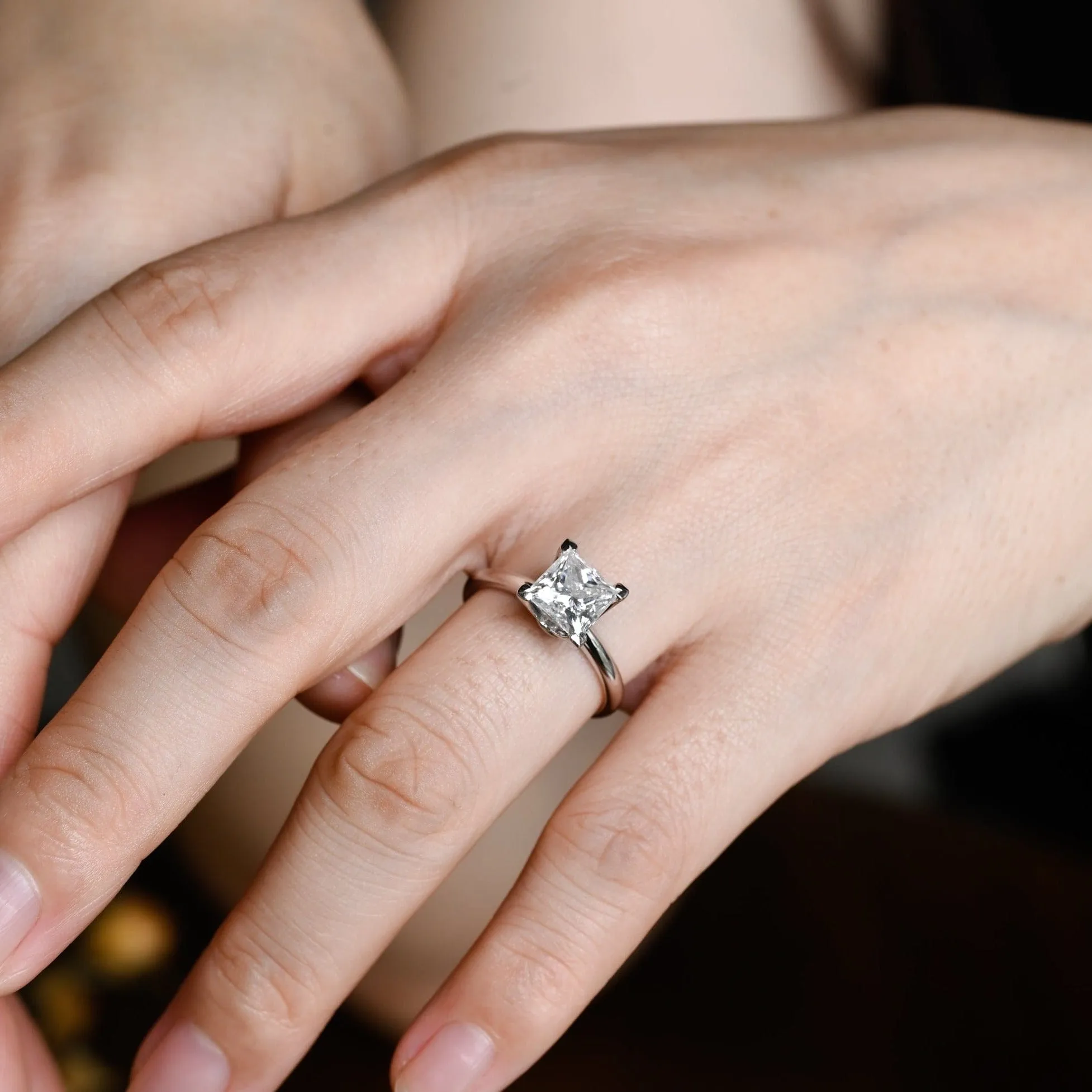 Solid Gold Solitaire Princess Cut Moissanite Engagement Ring sold by Causyou product image thumbnail 3