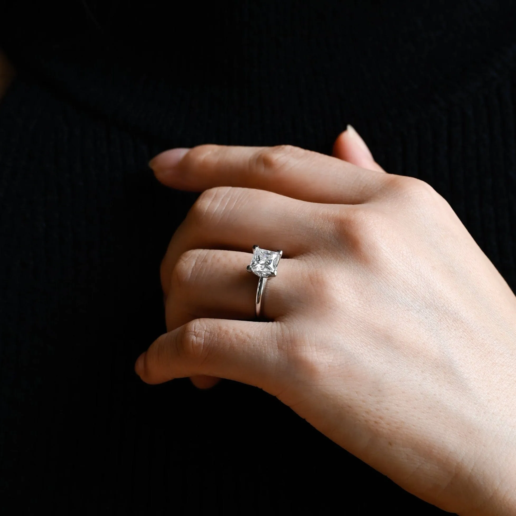 Solid Gold Solitaire Princess Cut Moissanite Engagement Ring sold by Causyou product image thumbnail 2