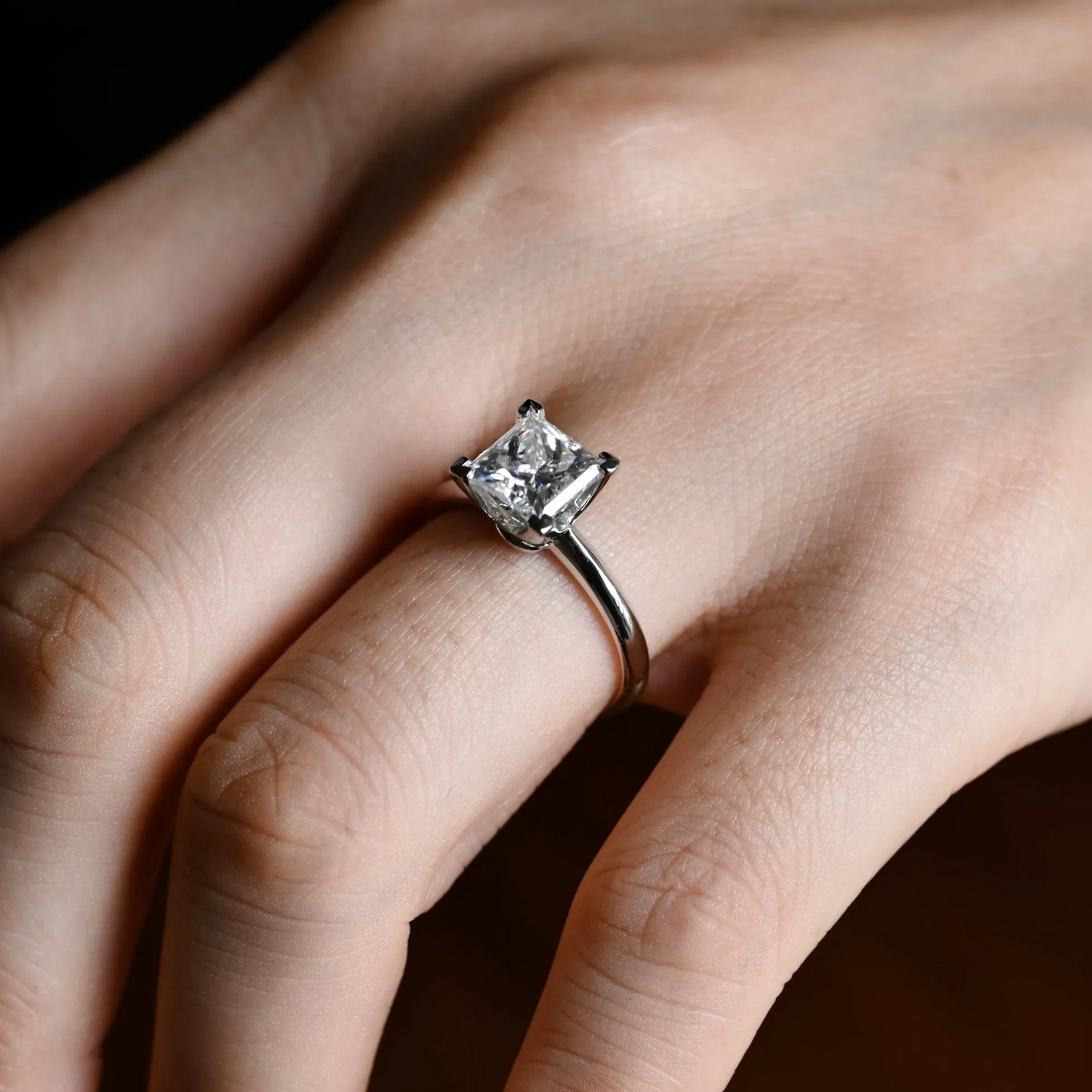 Solid Gold Solitaire Princess Cut Moissanite Engagement Ring sold by Causyou product image thumbnail 5