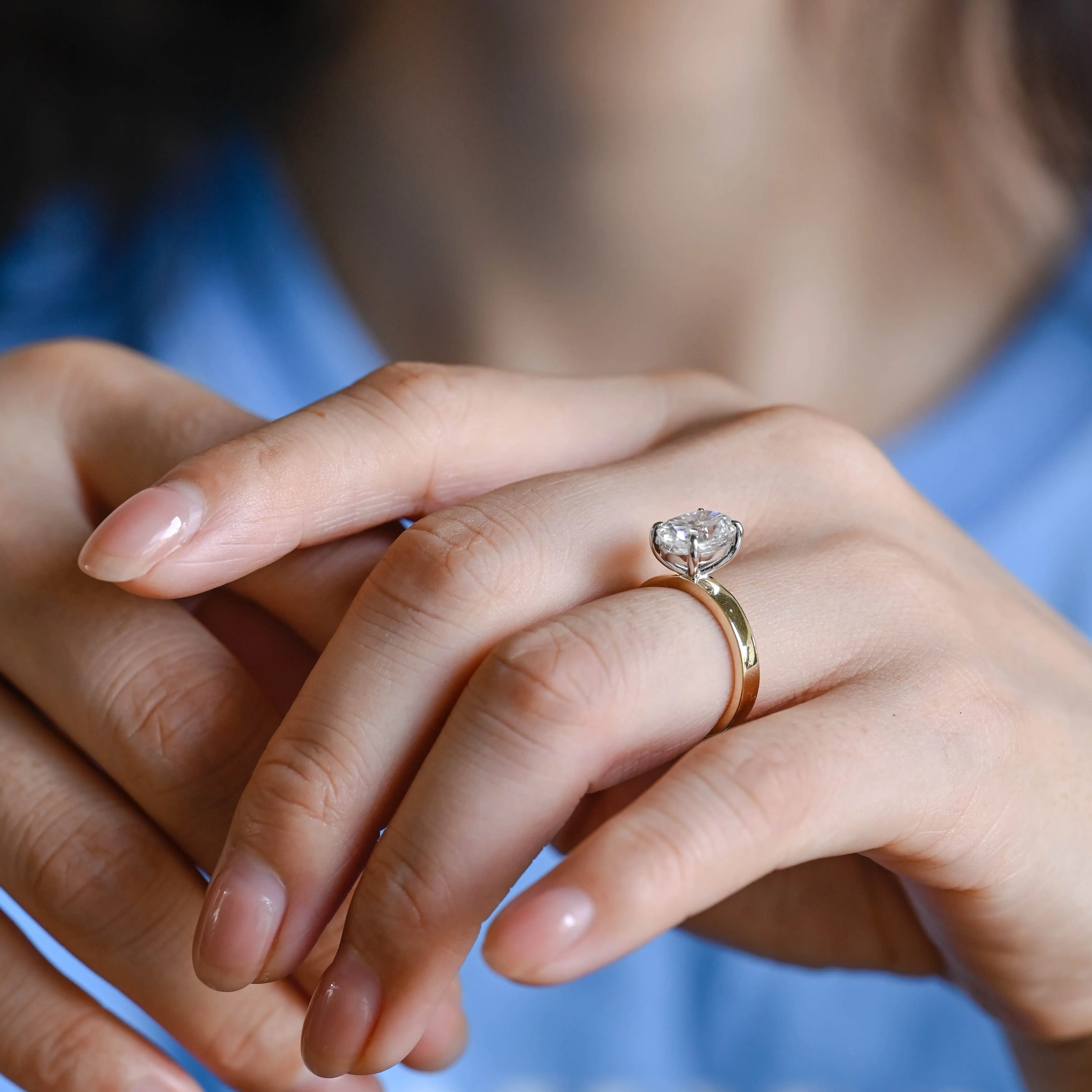 Solid Gold Two Tone 3mm Width Oval Cut Moissanite Engagement Ring sold by Causyou product image thumbnail 3