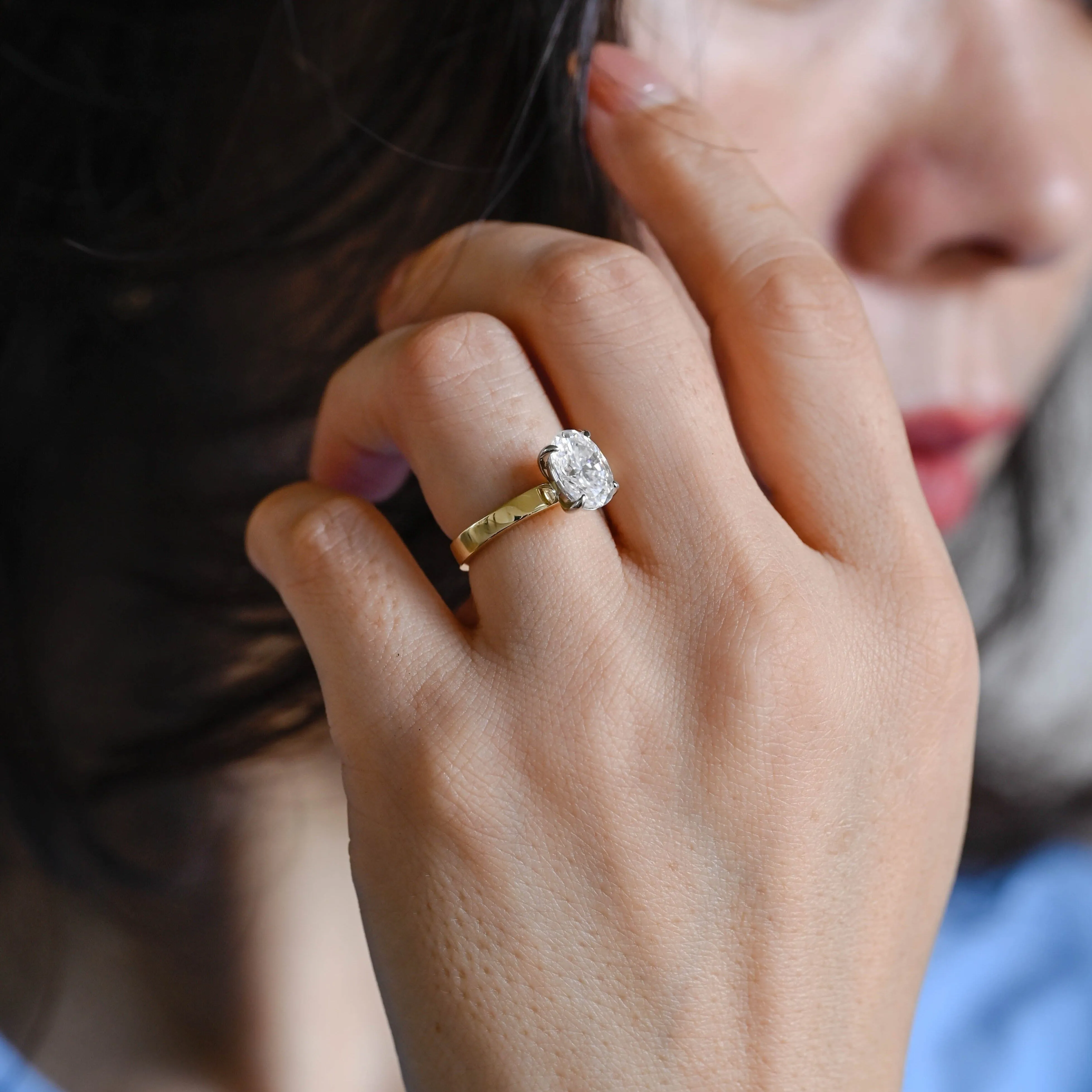 Solid Gold Two Tone 3mm Width Oval Cut Moissanite Engagement Ring sold by Causyou product image thumbnail 4