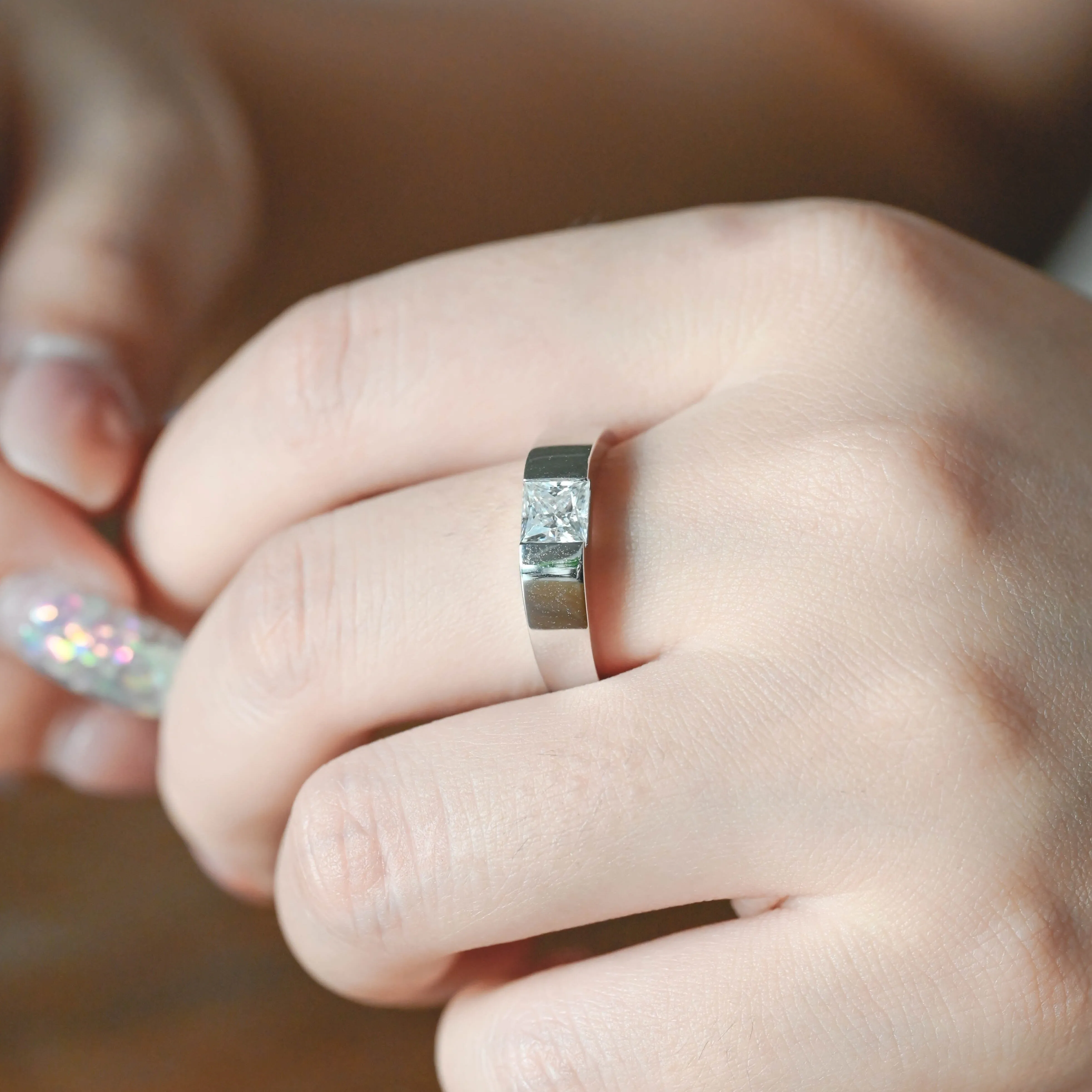 Solid Gold Princess Cut Moissanite Wedding Ring sold by Causyou product image thumbnail 2