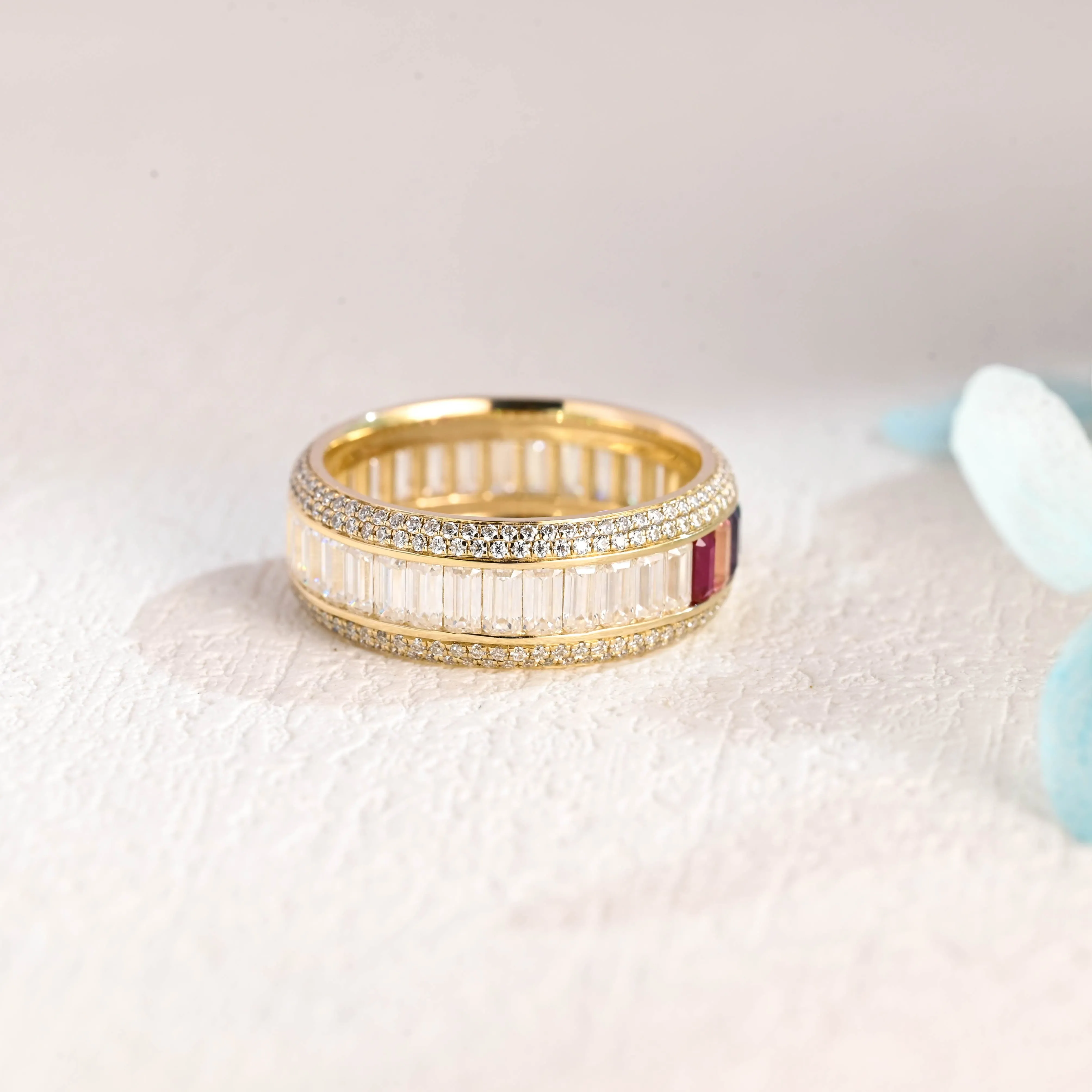 Solid Gold Full Eternity 2×4mm Emerald Cut Wedding Ring sold by Causyou product image thumbnail 5