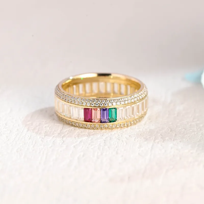 Solid Gold Full Eternity 2×4mm Emerald Cut Wedding Ring made by Causyou