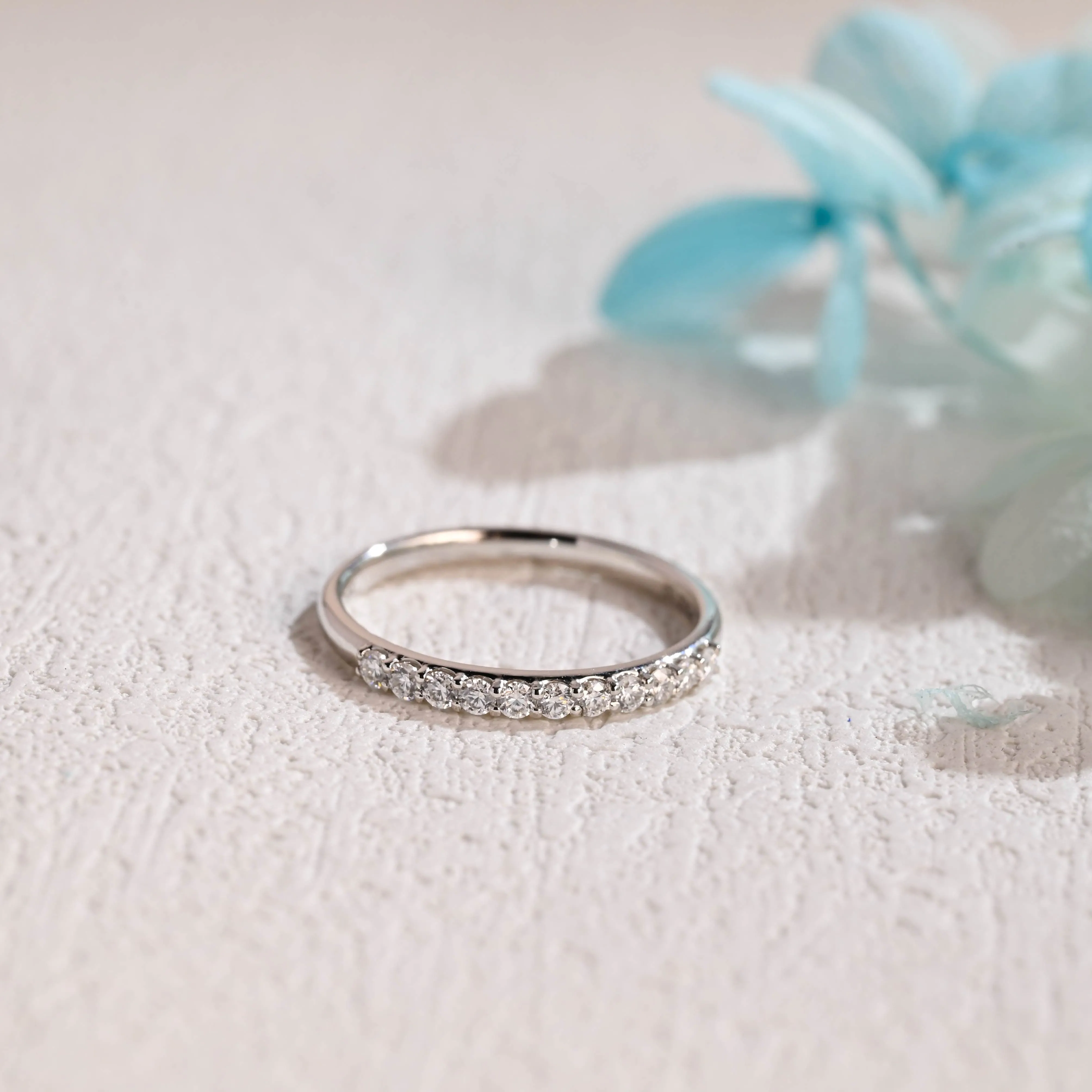 Solid Gold Half Eternity Round Cut Moissanite Wedding Band sold by Causyou product image thumbnail 5