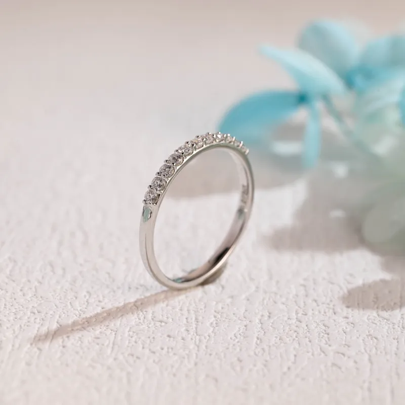 Solid Gold Half Eternity Round Cut Moissanite Wedding Band sold by Causyou