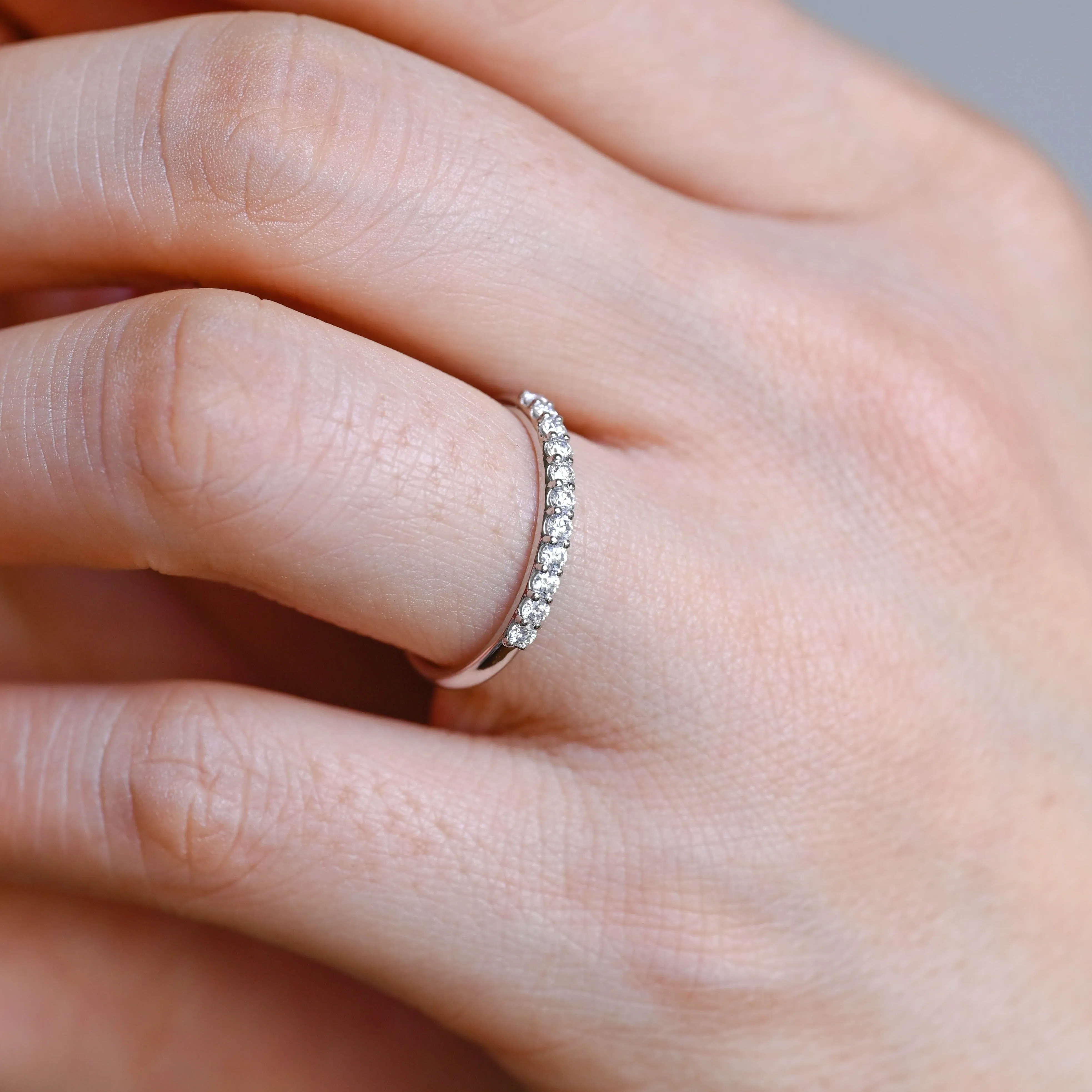 Solid Gold Half Eternity Round Cut Moissanite Wedding Band sold by Causyou product image thumbnail 4