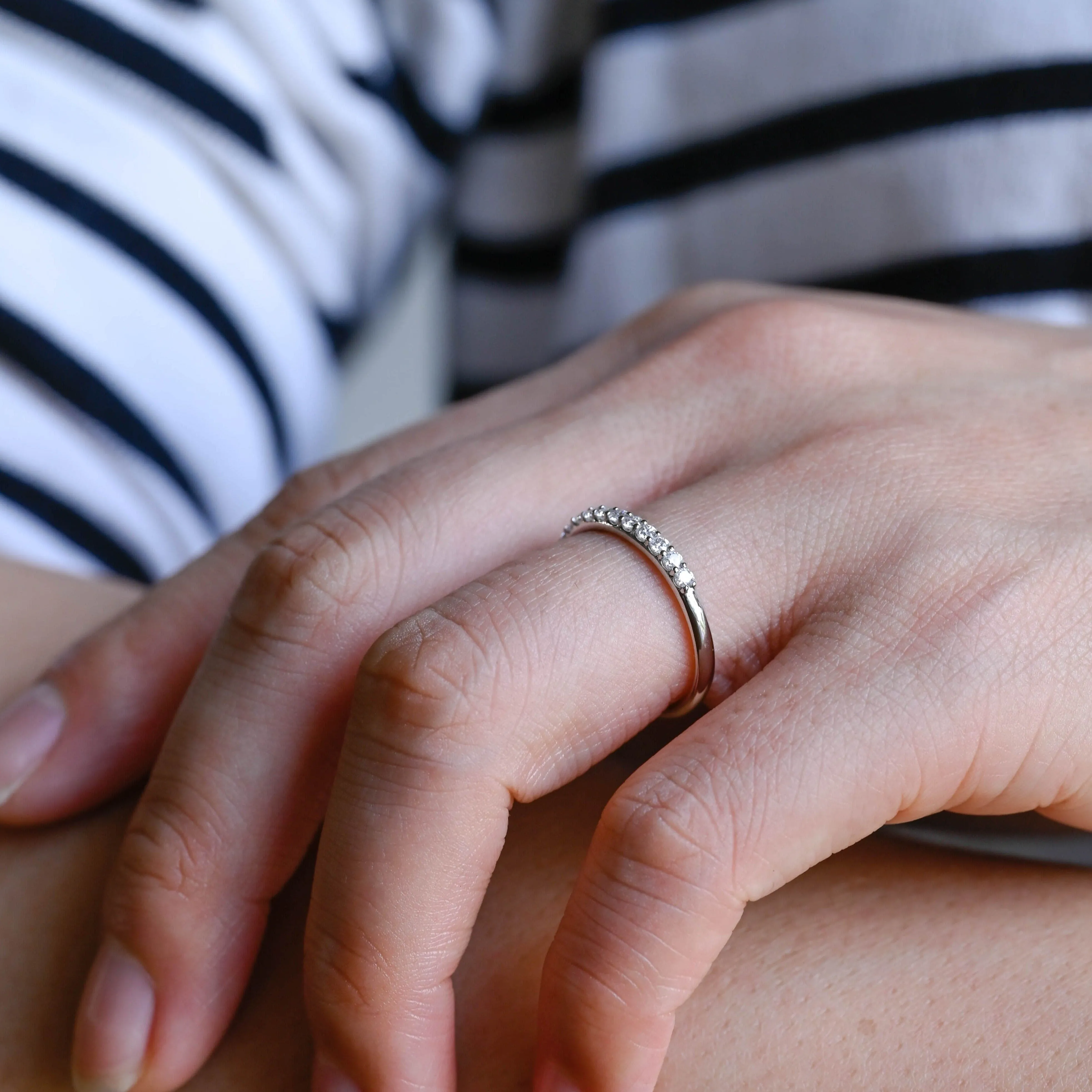 Solid Gold Half Eternity Round Cut Moissanite Wedding Band sold by Causyou product image thumbnail 3