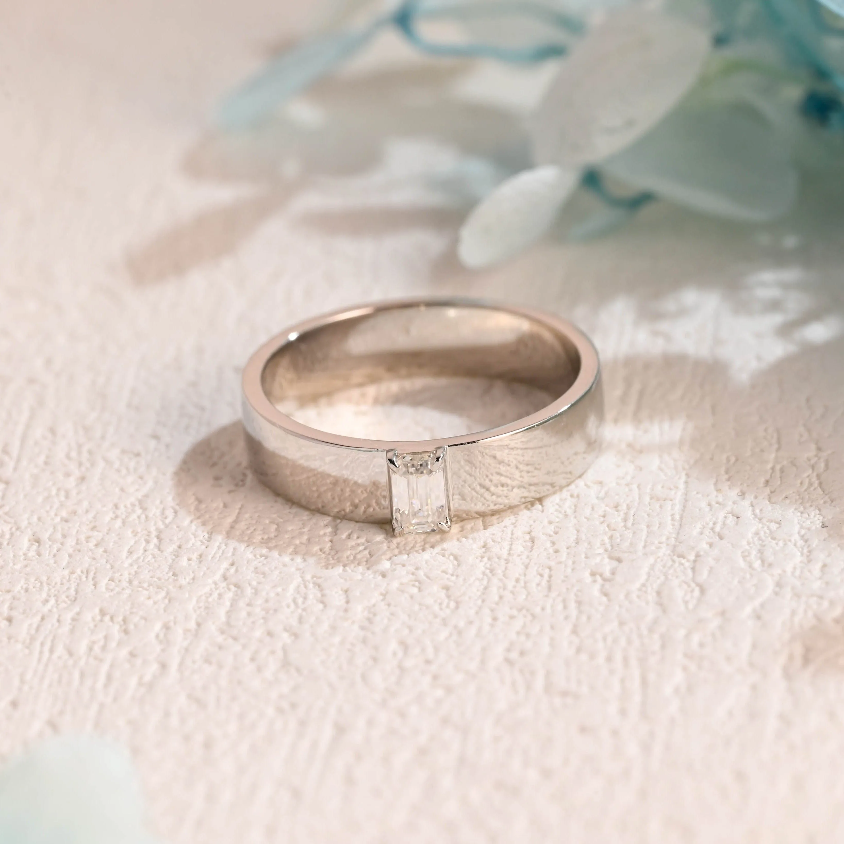 Solid Gold Emerald Cut Moissanite Wedding Ring sold by Causyou