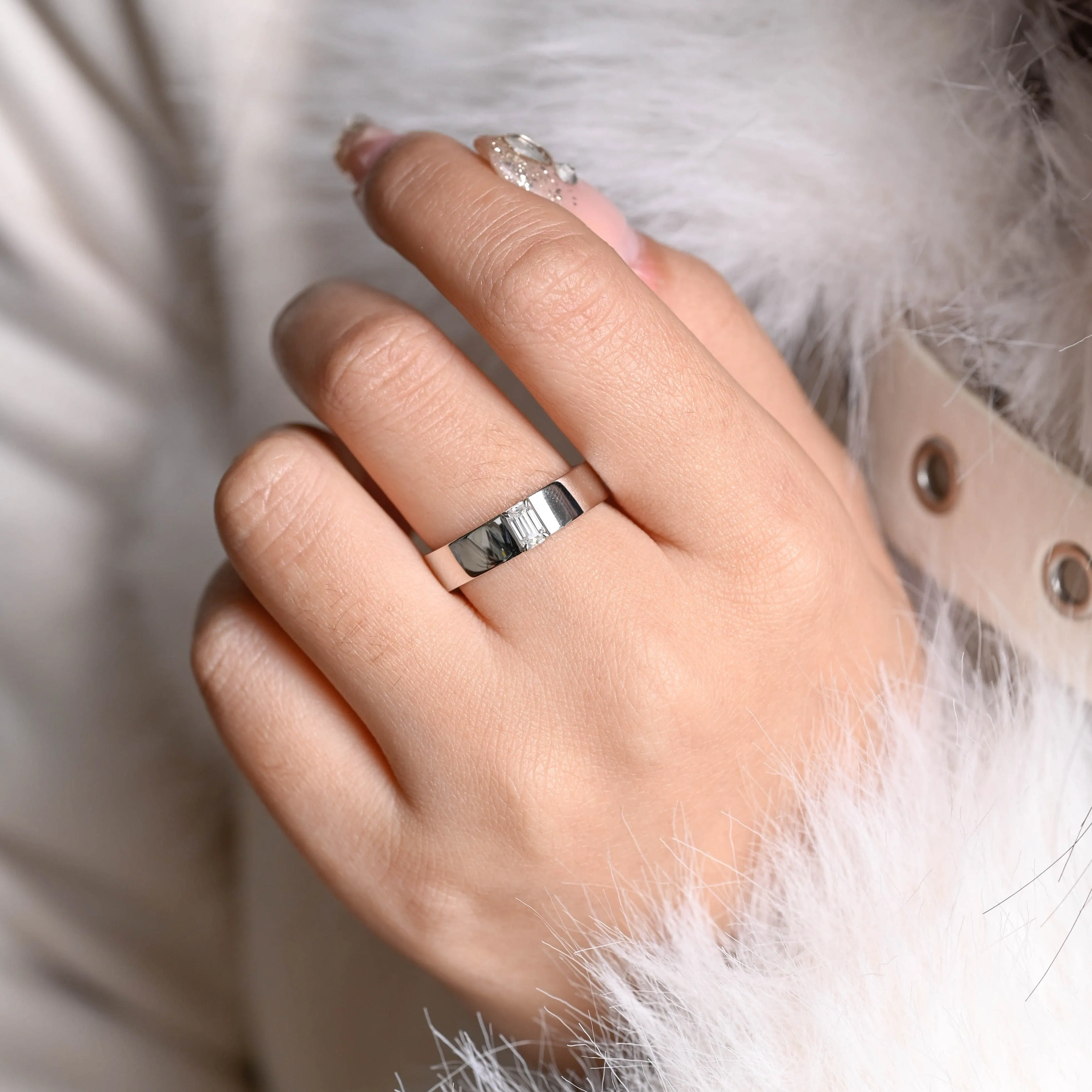 Solid Gold Emerald Cut Moissanite Wedding Ring sold by Causyou product image thumbnail 2