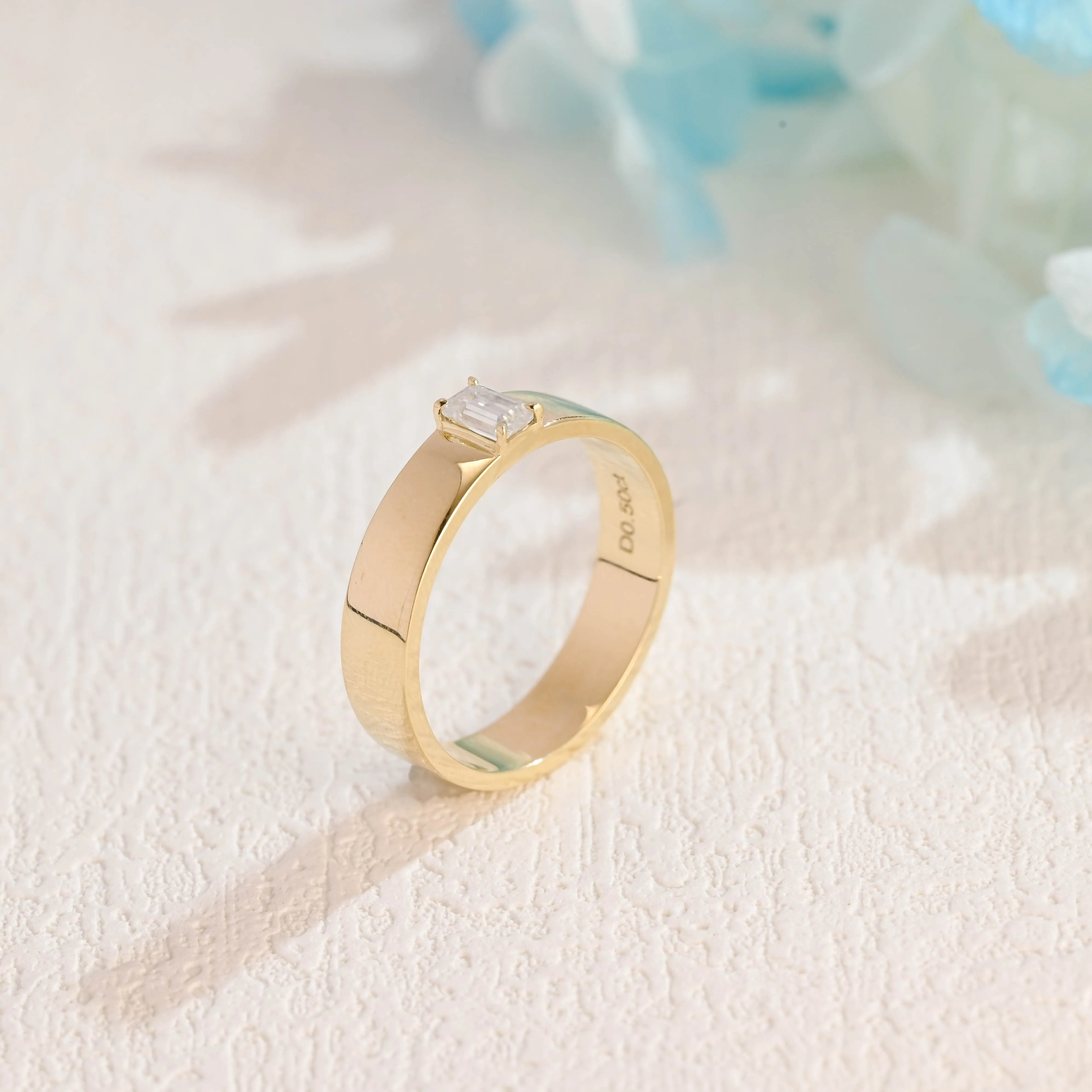 Solid Gold Emerald Cut Moissanite Wedding Ring sold by Causyou product image thumbnail 5