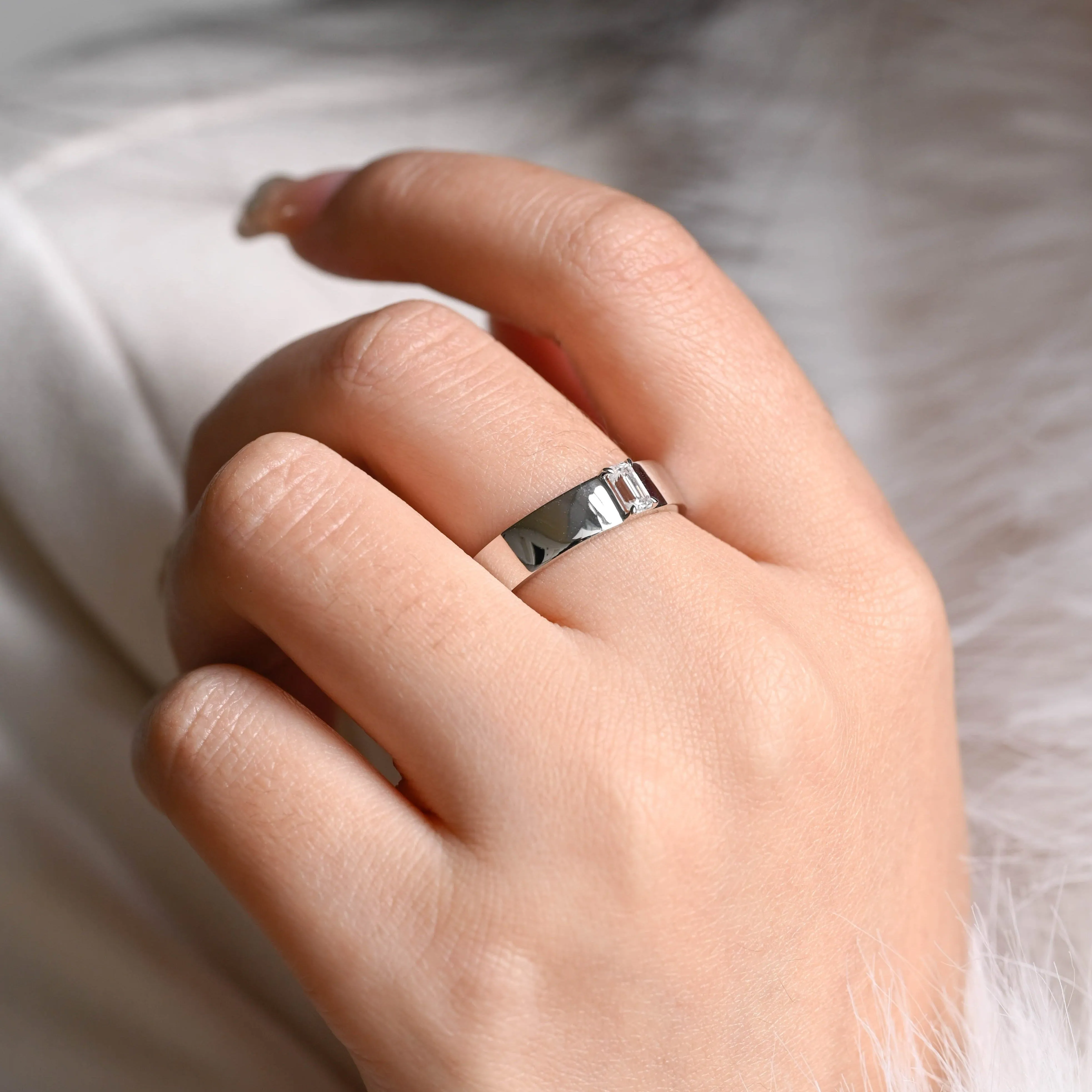 Solid Gold Emerald Cut Moissanite Wedding Ring sold by Causyou product image thumbnail 3