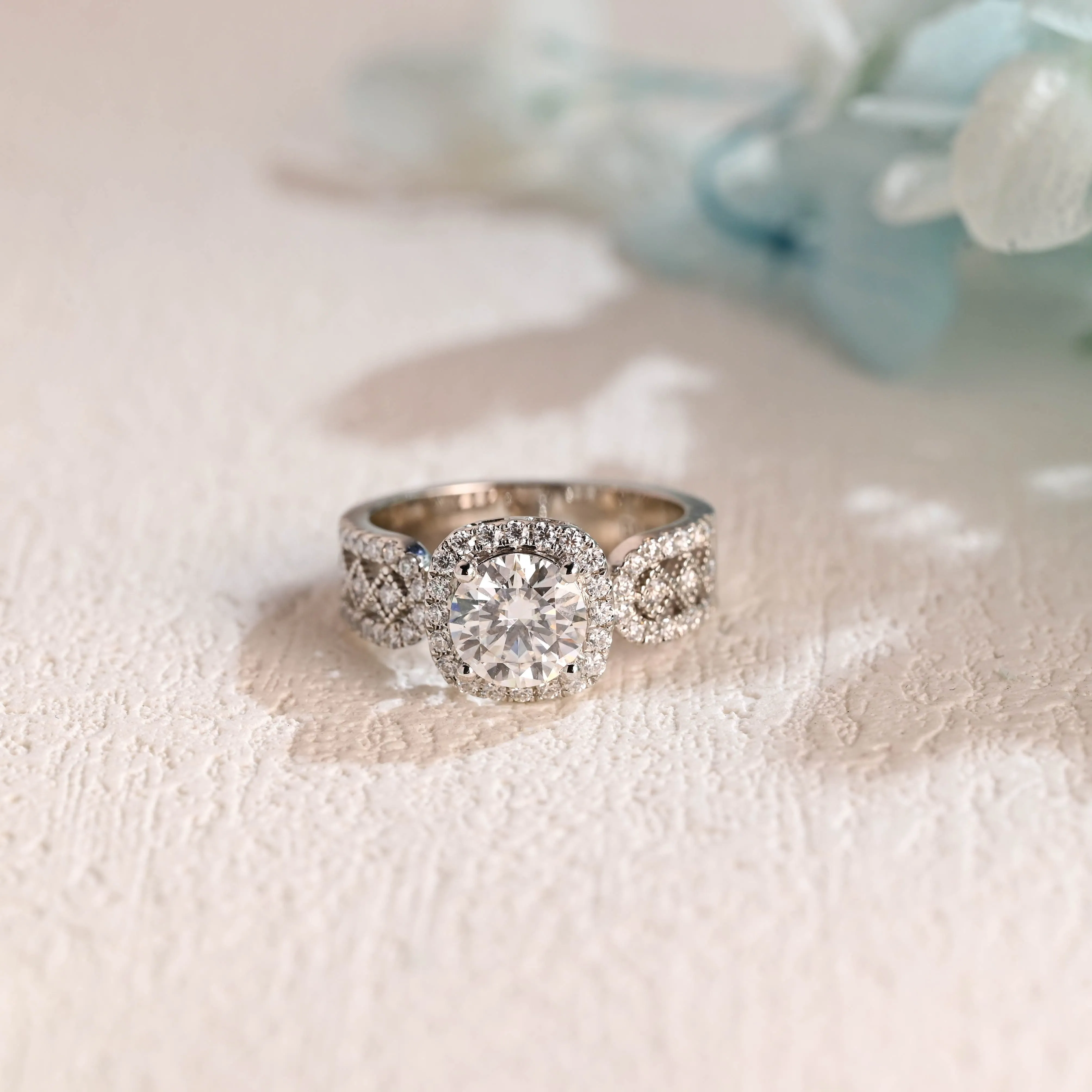 Solid Gold 4.5mm Width Halo Round Cut Moissanite Engagement Ring sold by Causyou