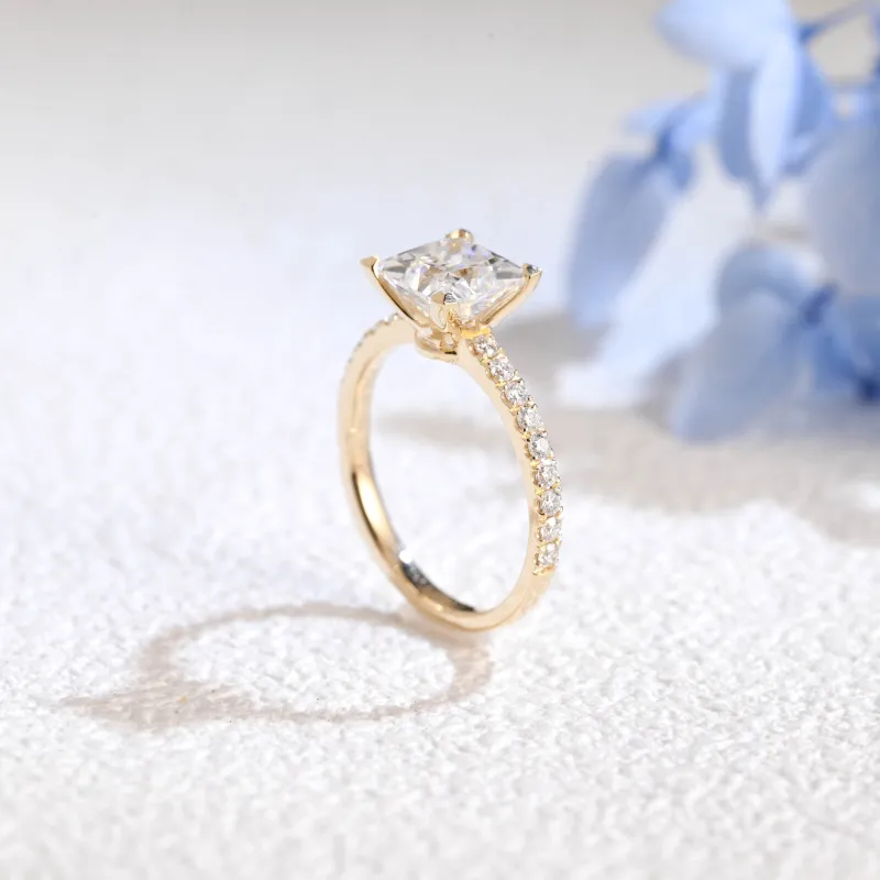 Solid Gold Paved Princess Cut Moissanite Engagement Ring sold by Causyou
