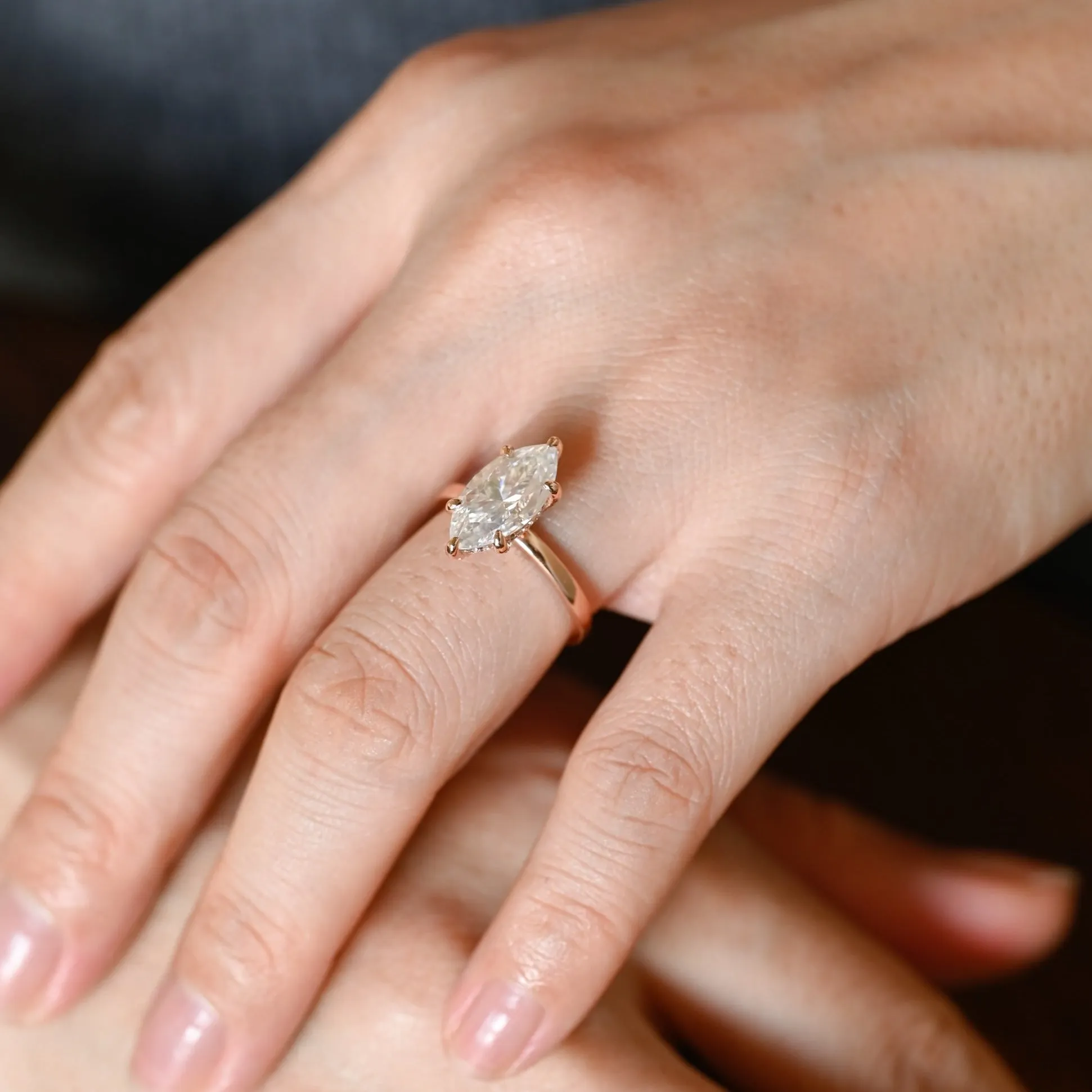 Solid Gold Marquise Cut Moissanite Engagement Ring sold by Causyou product image thumbnail 2