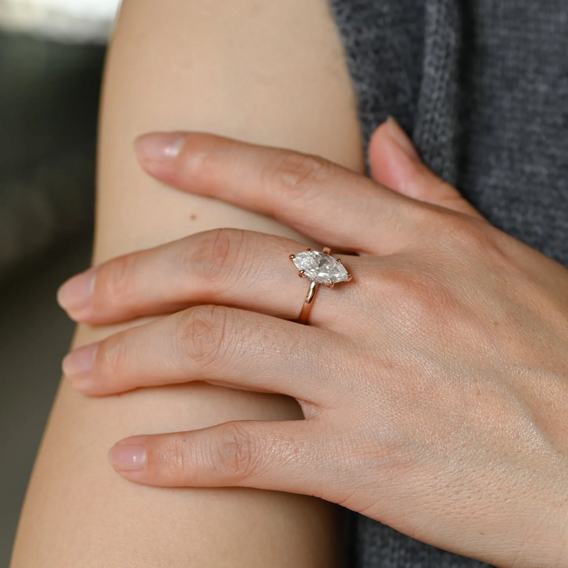 Solid Gold Marquise Cut Moissanite Engagement Ring sold by Causyou product image thumbnail 3
