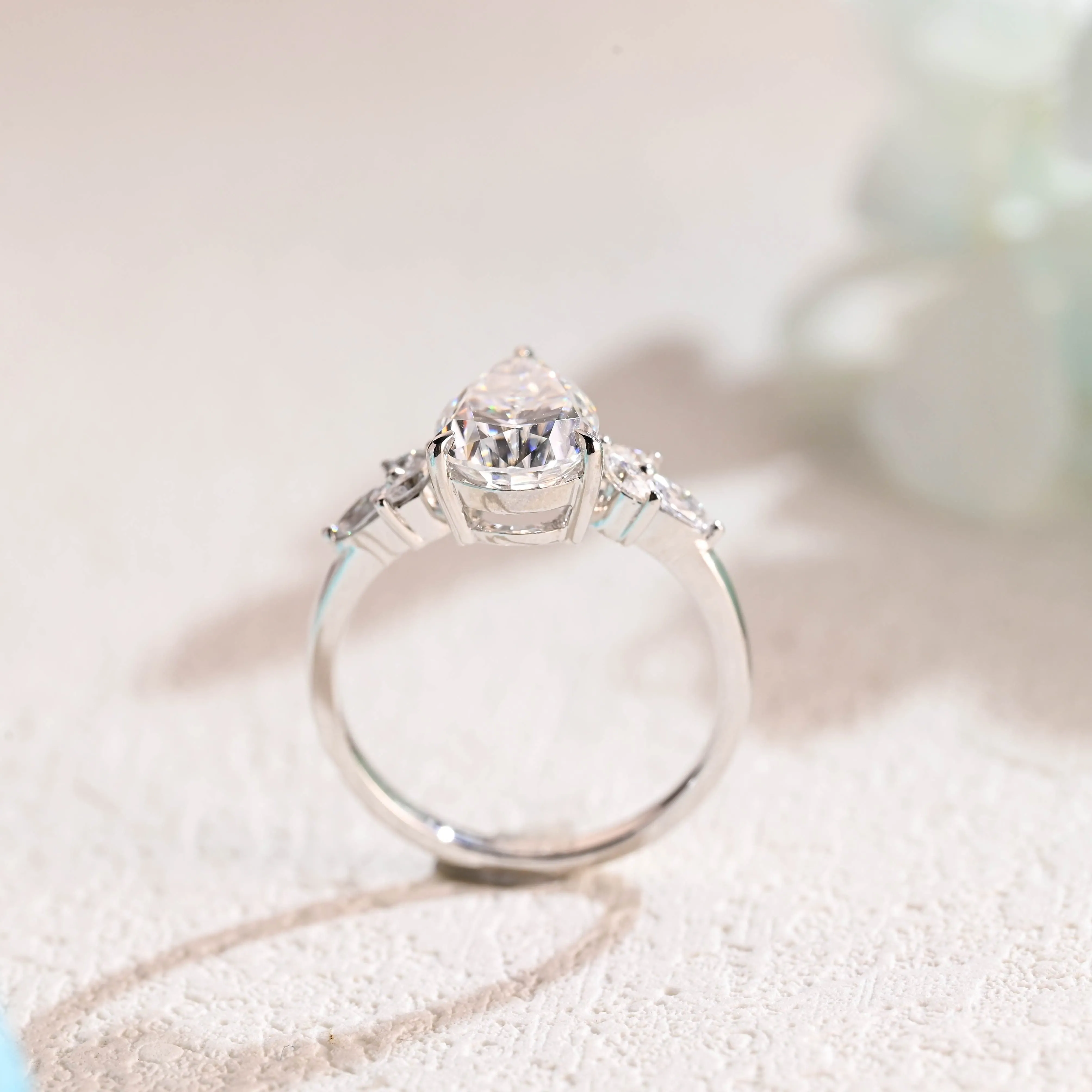 Solid Gold Pear Cut Moissanite Engagement Ring Cluster Ring sold by Causyou product image thumbnail 5