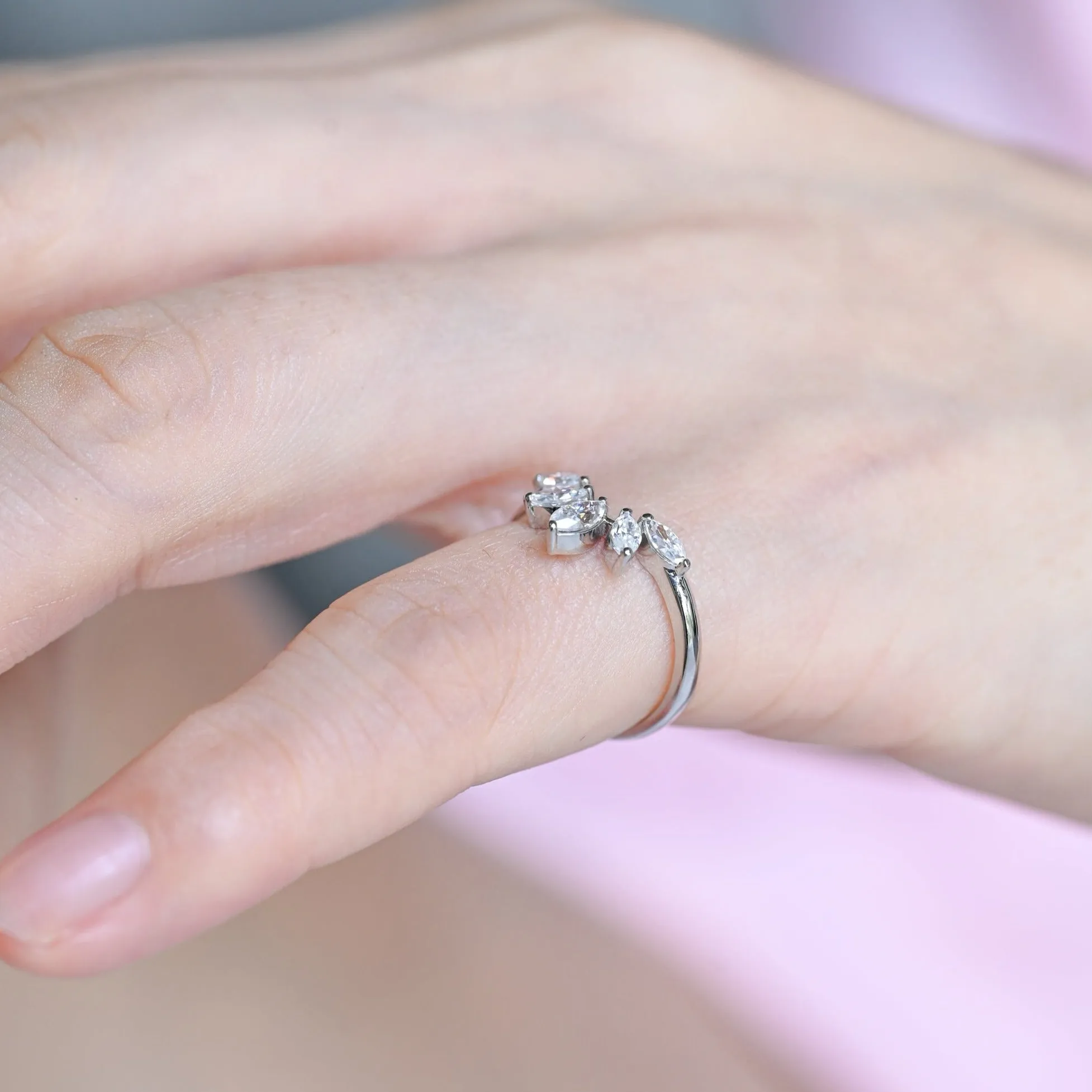 Solid Gold Lab Grown Diamond Wedding Band, Curved Wedding Ring, Gift for Woman Wife sold by Causyou product image thumbnail 3