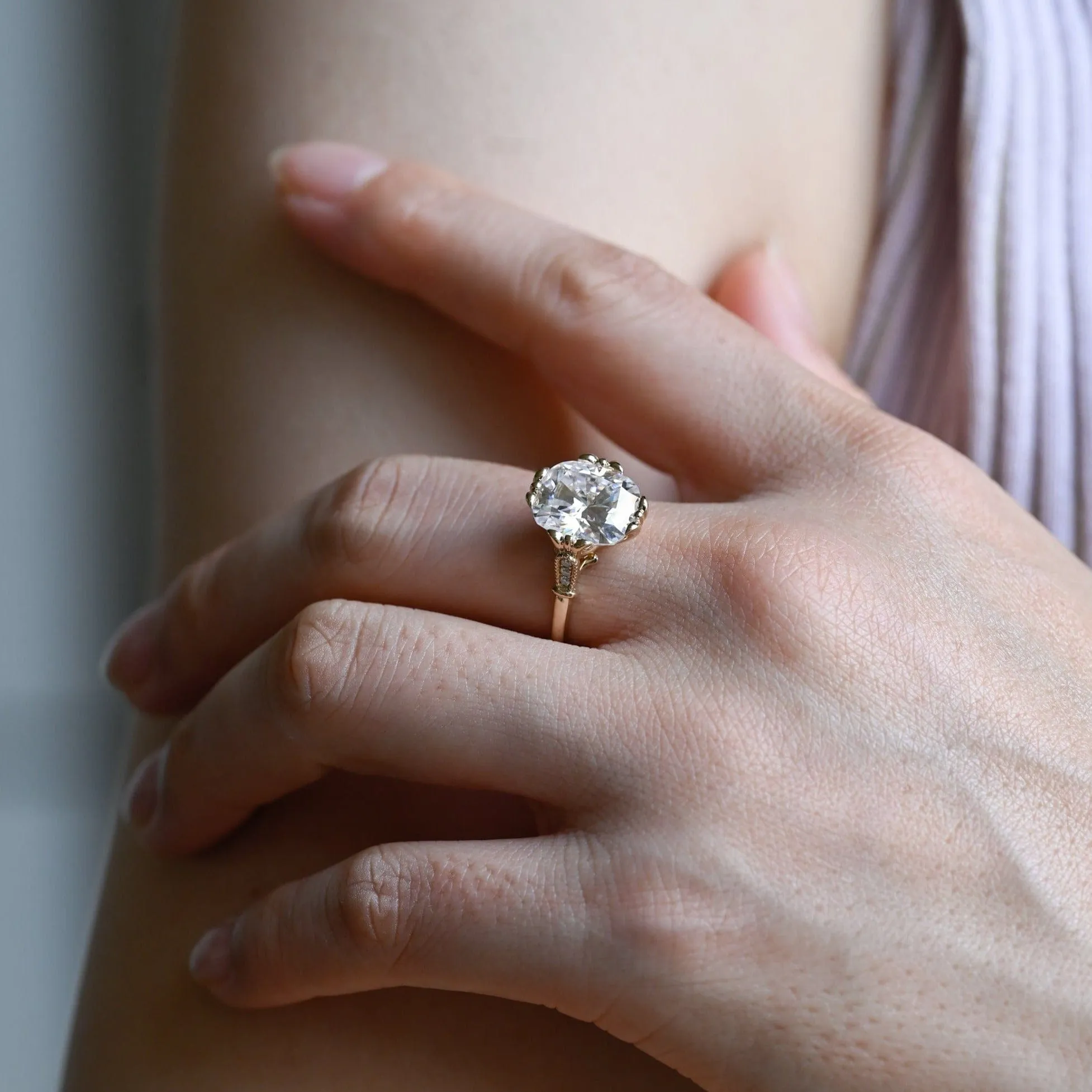 Solid Gold Elongated Cushion Cut Moissanite Engagement Ring sold by Causyou product image thumbnail 5