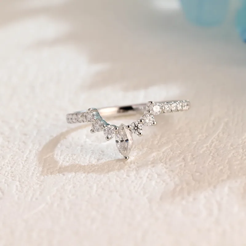 Solid Gold Curved Round & Marquise Moissanite Wedding Band sold by Causyou