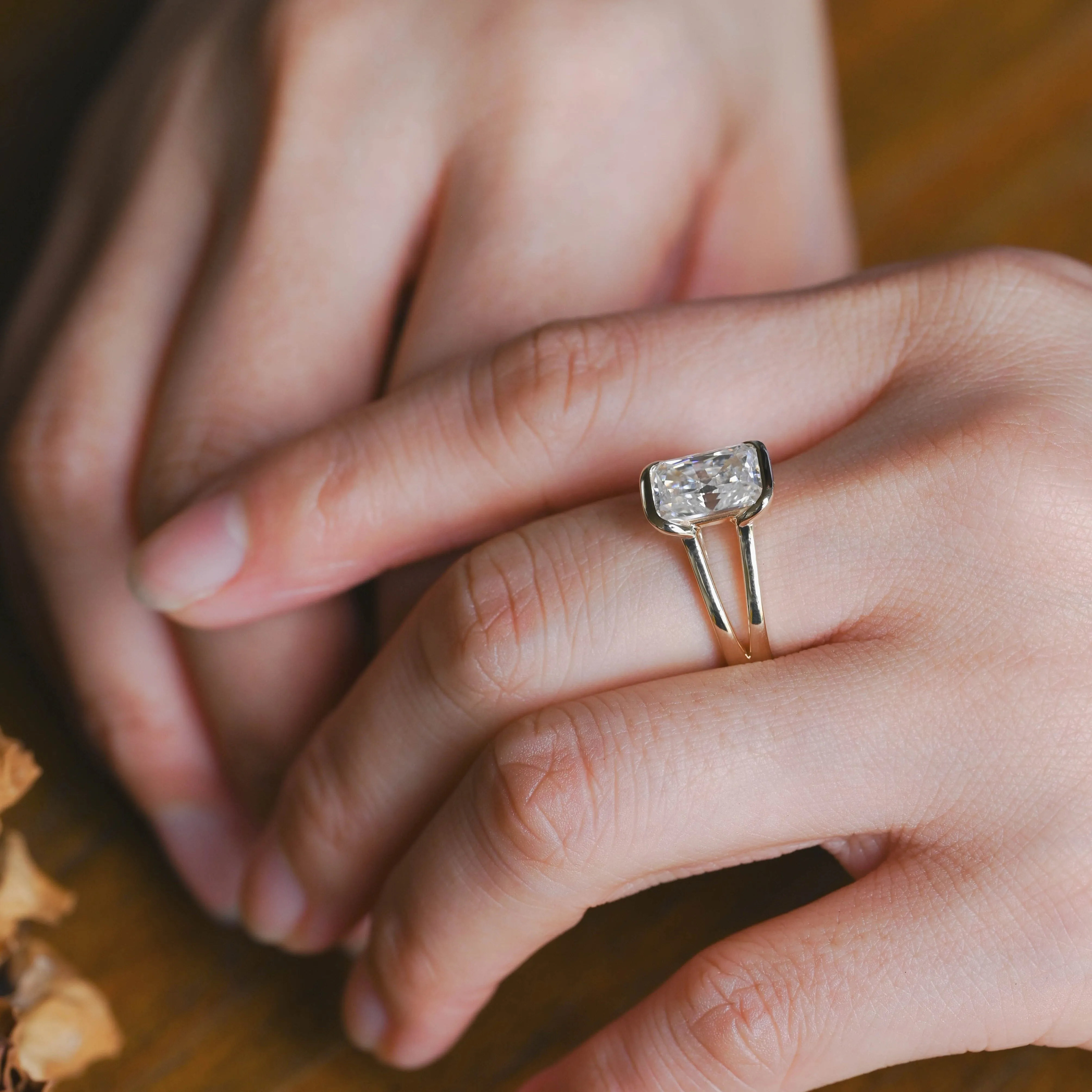 Solid Gold Solitaire Radiant Cut Moissanite Engagement Ring sold by Causyou product image thumbnail 3