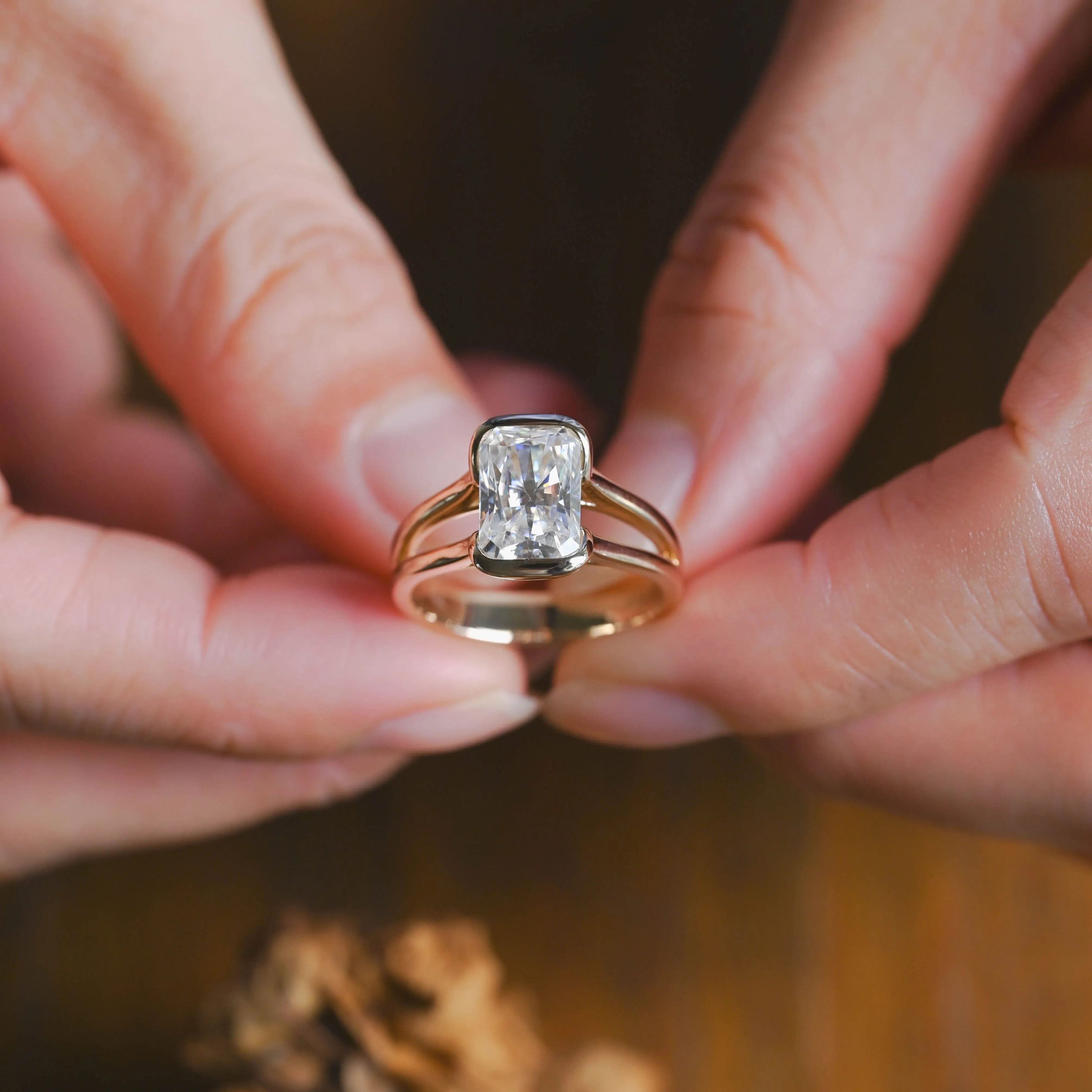 Solid Gold Solitaire Radiant Cut Moissanite Engagement Ring sold by Causyou product image thumbnail 2