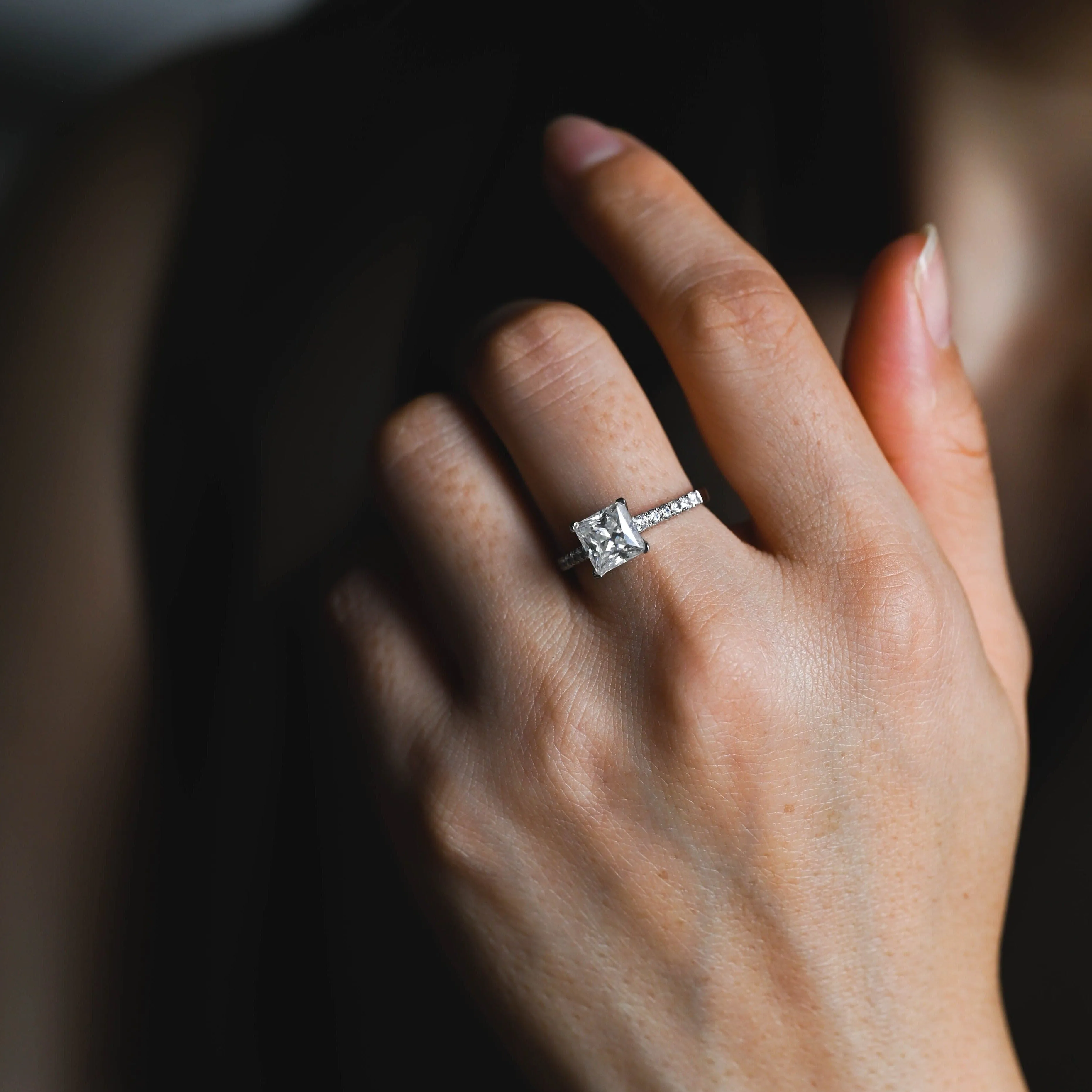 Solid Gold Solitaire Paved Princess Cut Moissanite Engagement Ring sold by Causyou product image thumbnail 2
