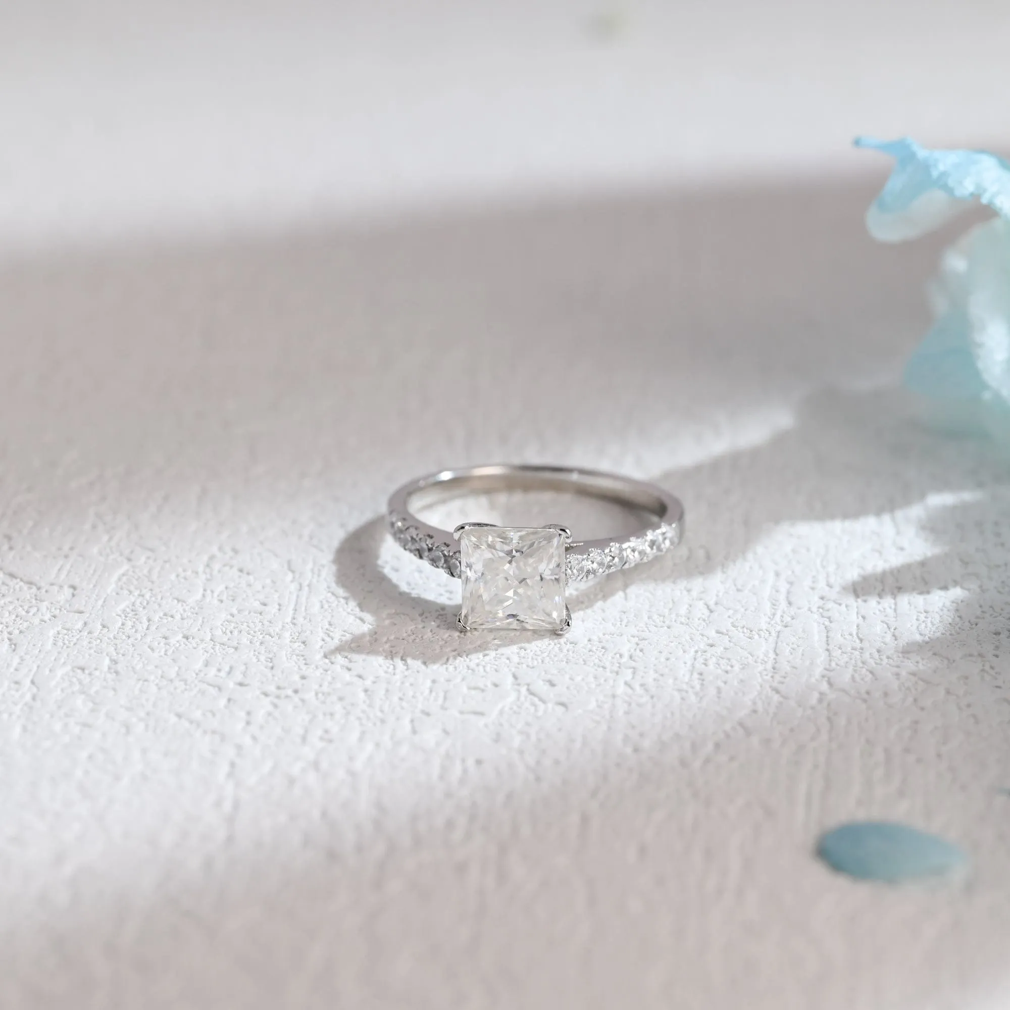 Solid Gold Solitaire Paved Princess Cut Moissanite Engagement Ring sold by Causyou product image thumbnail 5