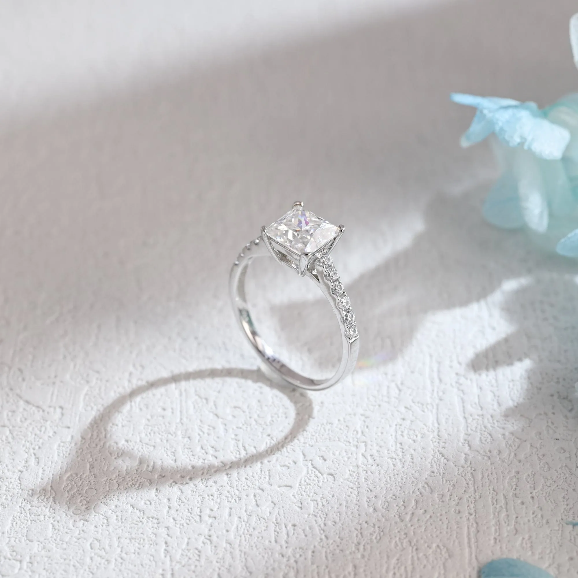 Solid Gold Solitaire Paved Princess Cut Moissanite Engagement Ring sold by Causyou