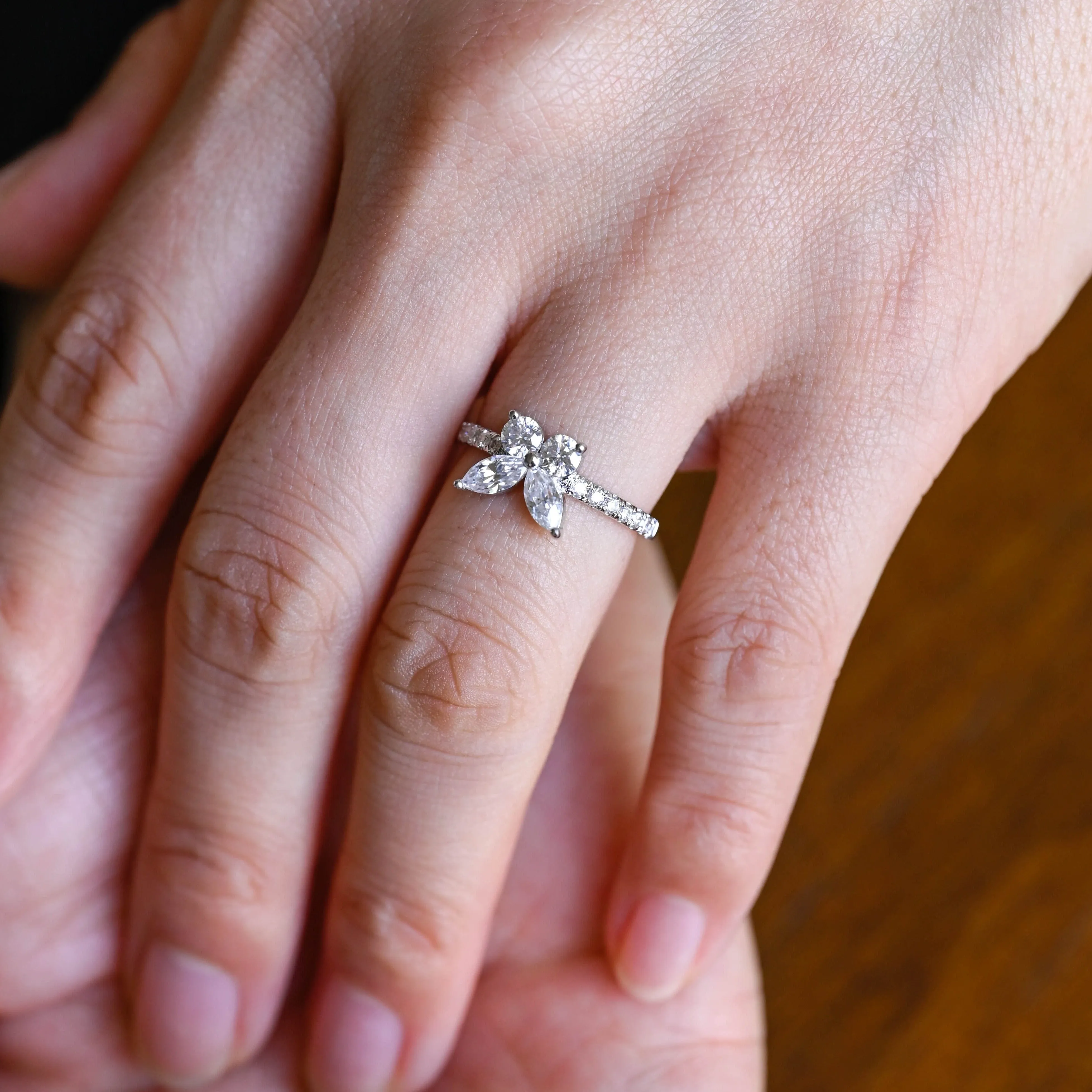 Solid Gold Butterfly Marquise Cut Moissanite Engagement Ring sold by Causyou product image thumbnail 2
