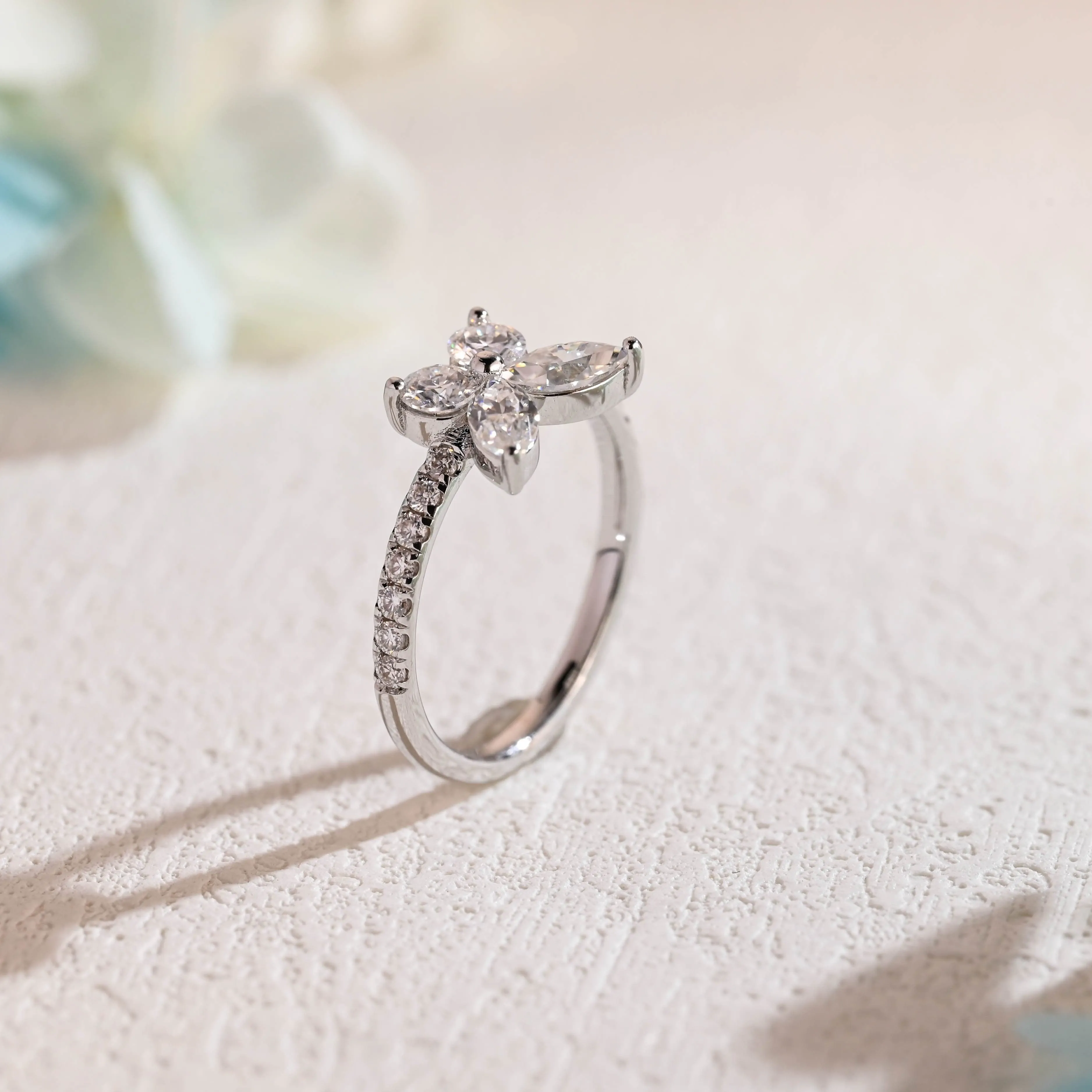 Solid Gold Butterfly Marquise Cut Moissanite Engagement Ring sold by Causyou product image thumbnail 5
