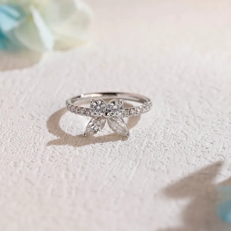Solid Gold Butterfly Marquise Cut Moissanite Engagement Ring made by Causyou